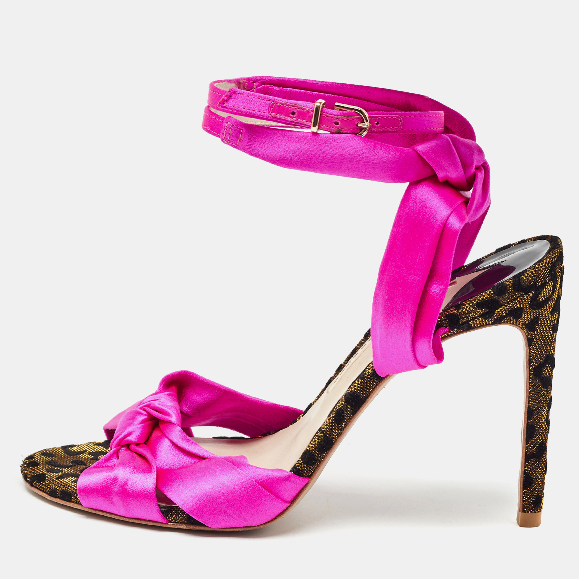 Sophia webster fuchsia knotted satin ankle strap sandals size 38.5