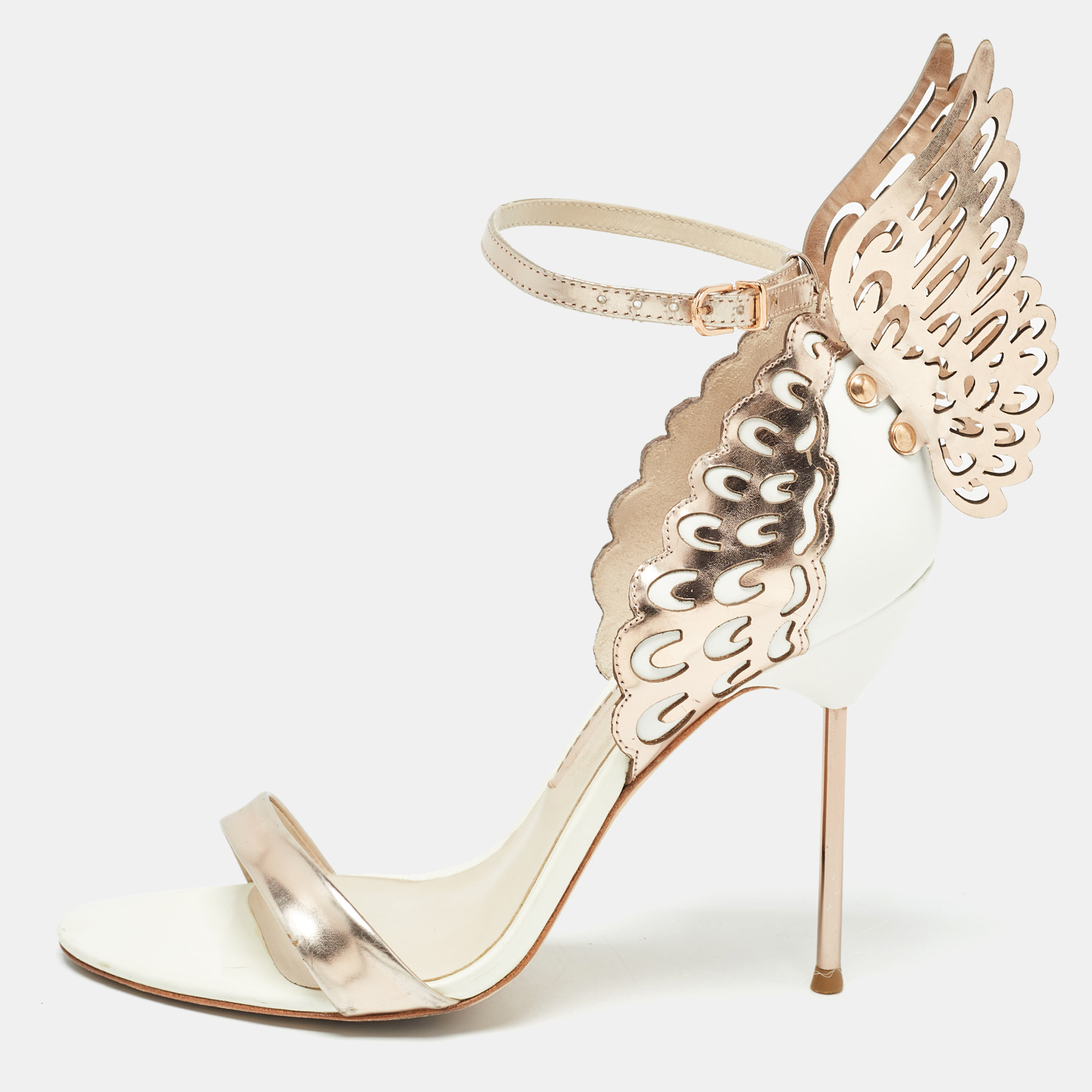 Sophia webster white/rose gold patent and leather evangeline sandals size 39