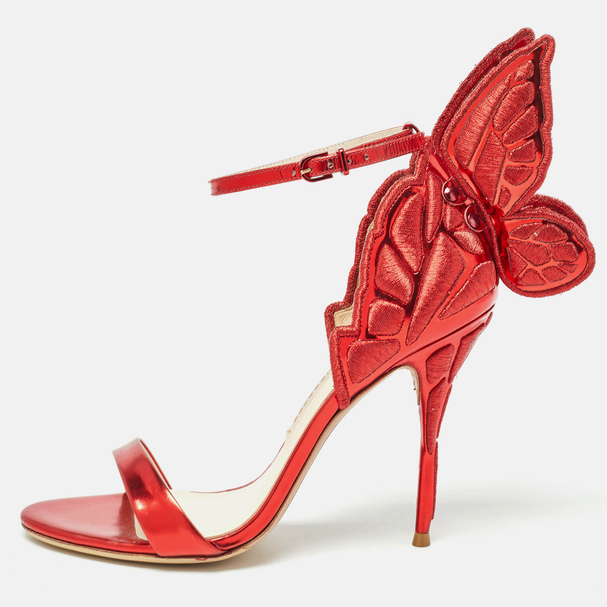 Sophia webster metallic red leather chiara butterfly ankle strap sandals size 39