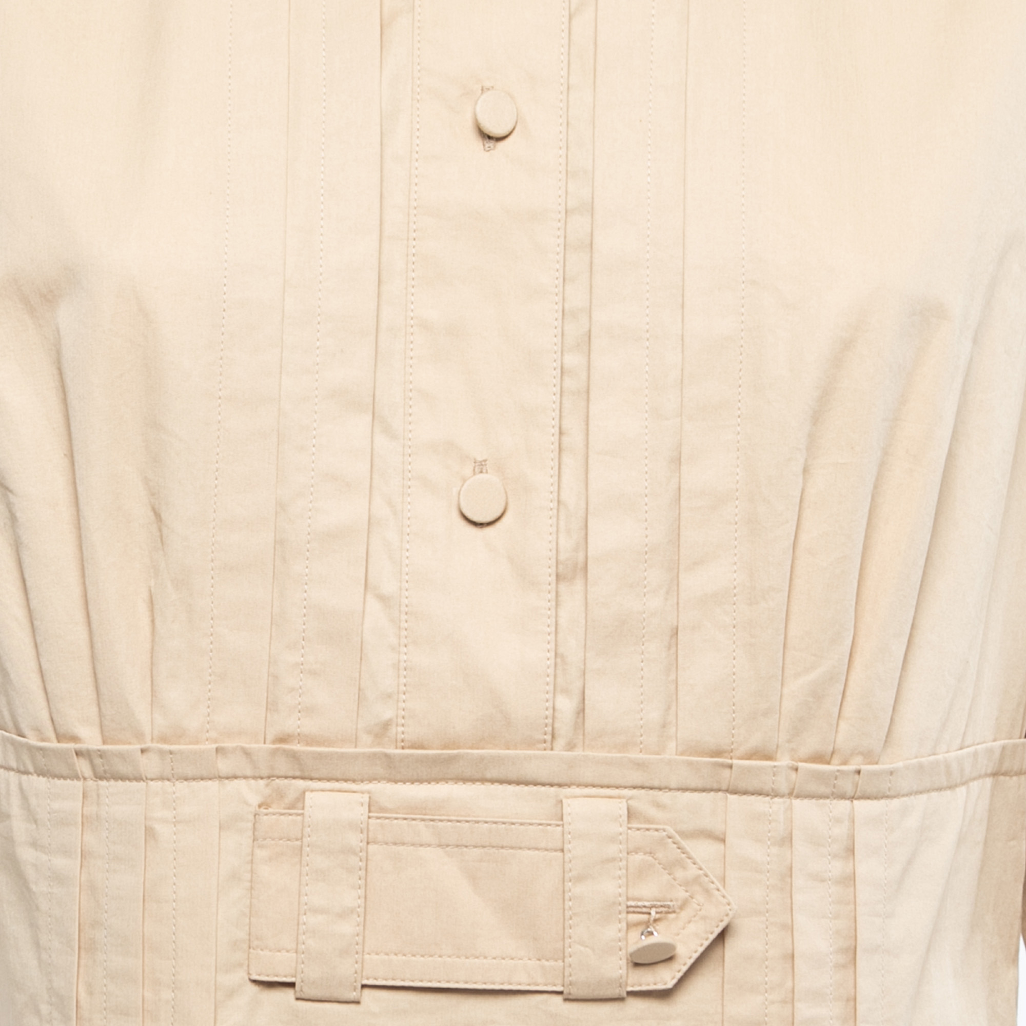 Sportmax Beige Cotton Button Front Pleated Short Shirt Dress M