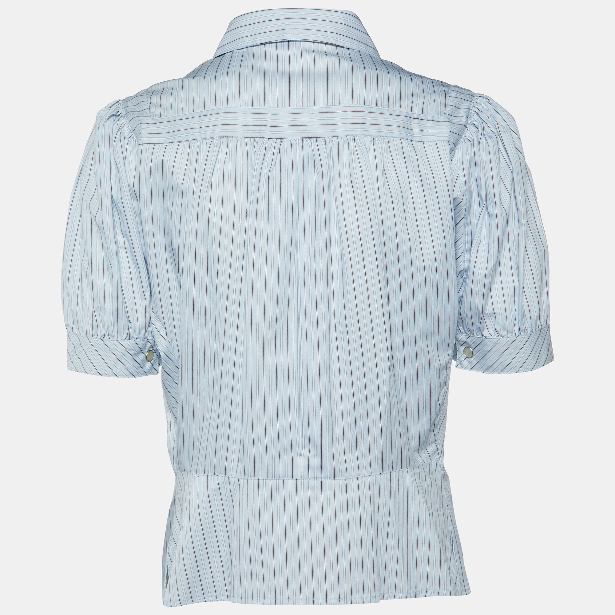 Sportmax Blue Stripe Cotton Short Sleeve Shirt M