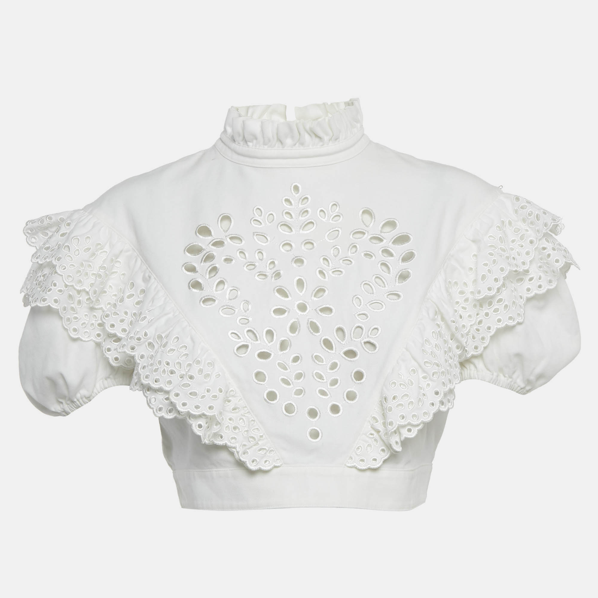 Sportmax White Broderie Anglaise Cotton Ometto Crop Top M 
Sportmax White Broderie Anglaise Cotton Ometto Crop Top M