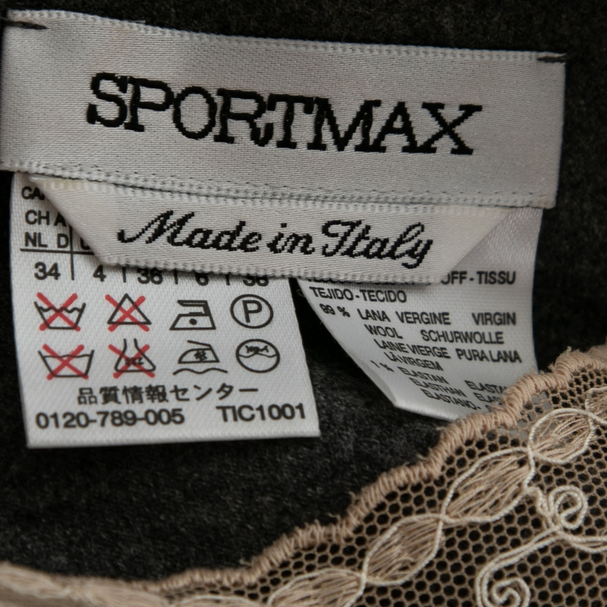 Sportmax Grey Wool Lace Detail Sleeveless Top S