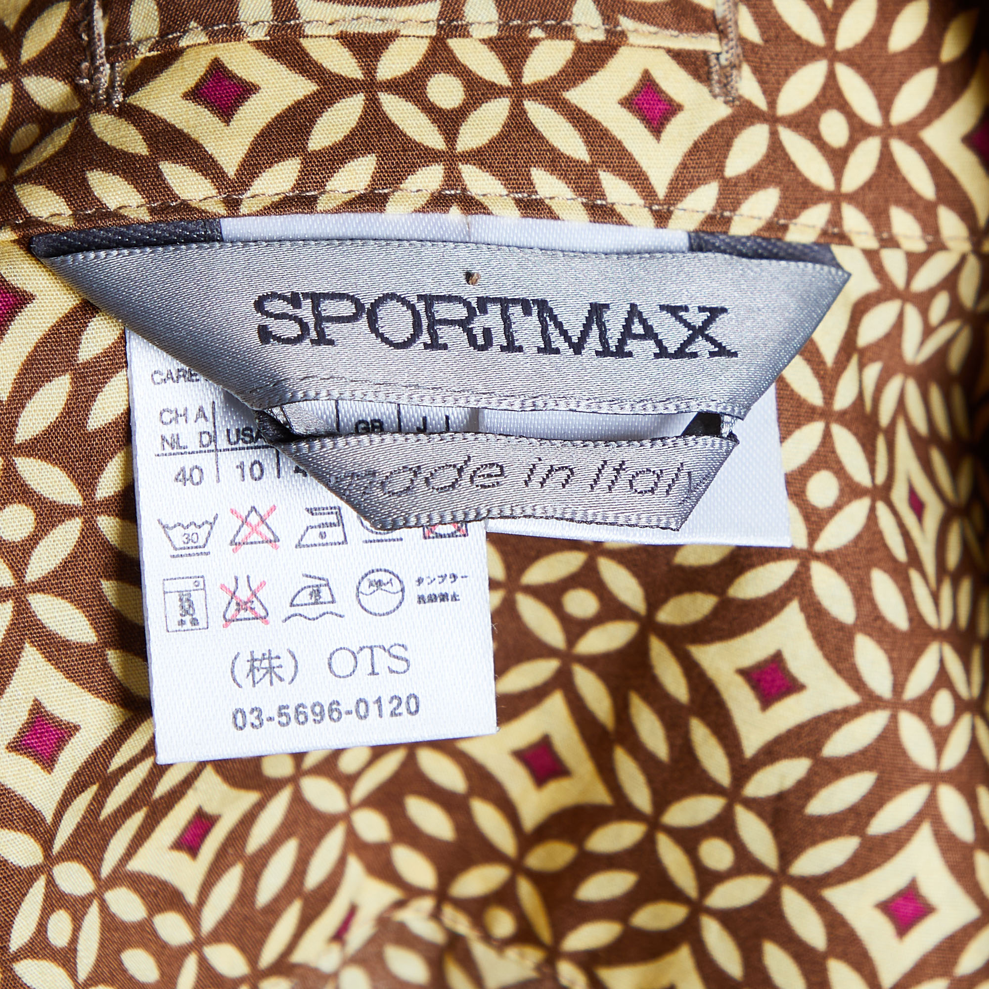 Sportmax Brown Printed Cotton Button Front Shirt M