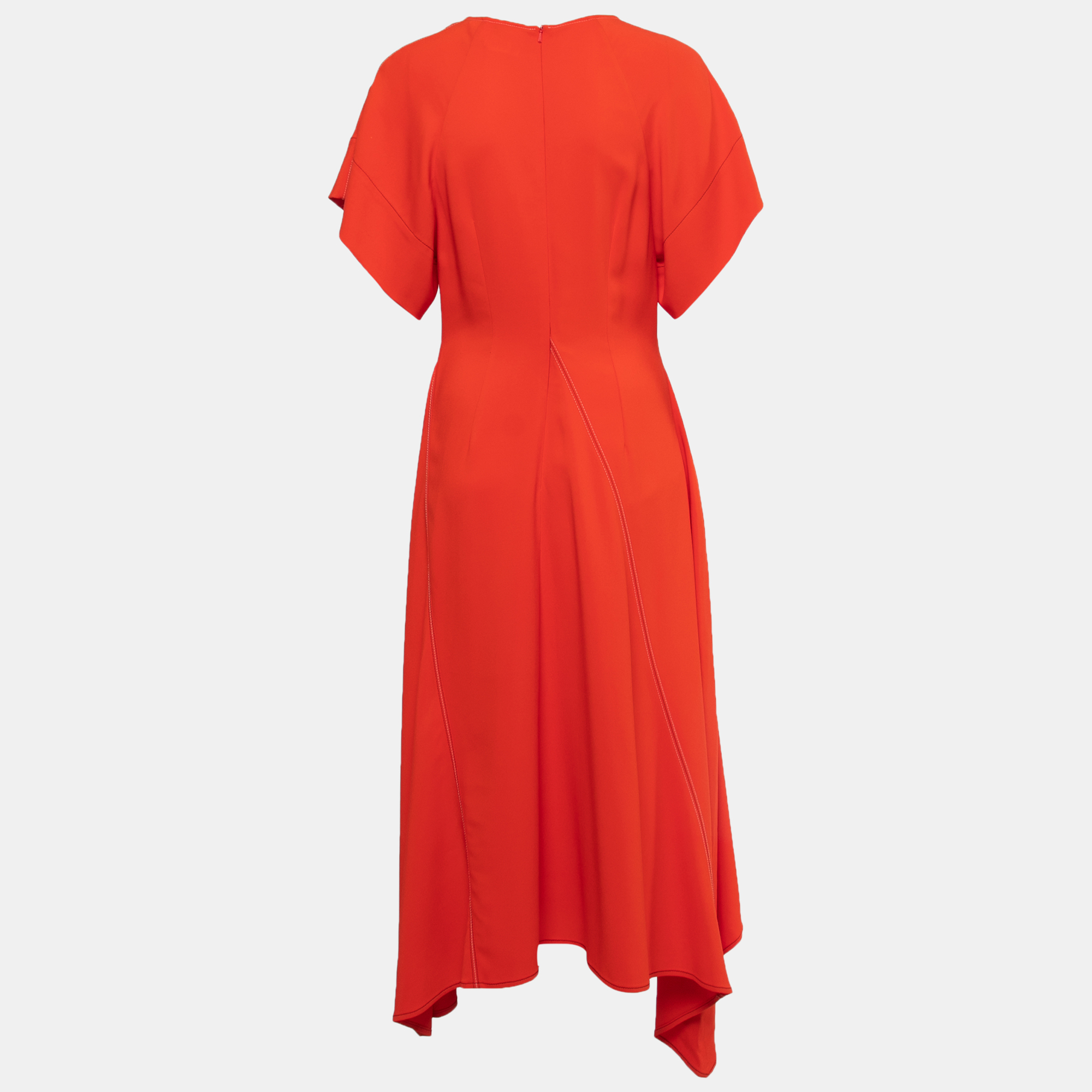 Sportmax Orange Crepe Short Sleeve Asymmetrical Midi Dress M