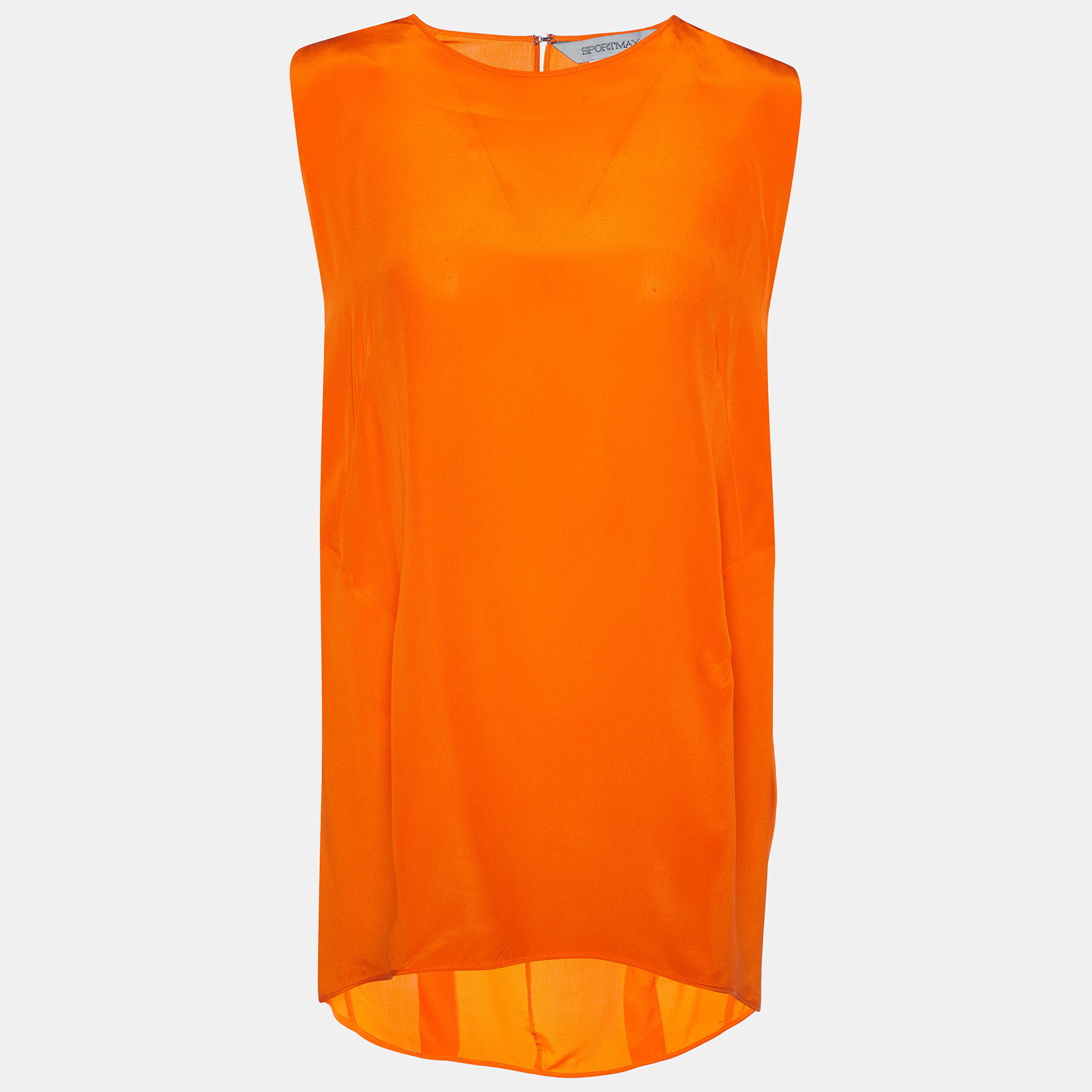 Sportmax Orange Crepe Silk Sleeveless Top S