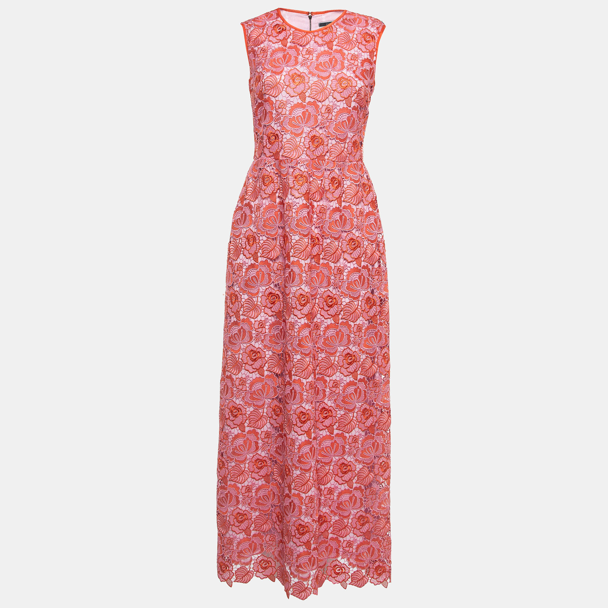Sportmax Pink/Red Floral Pattern Lace Sleeveless Maxi Dress XS