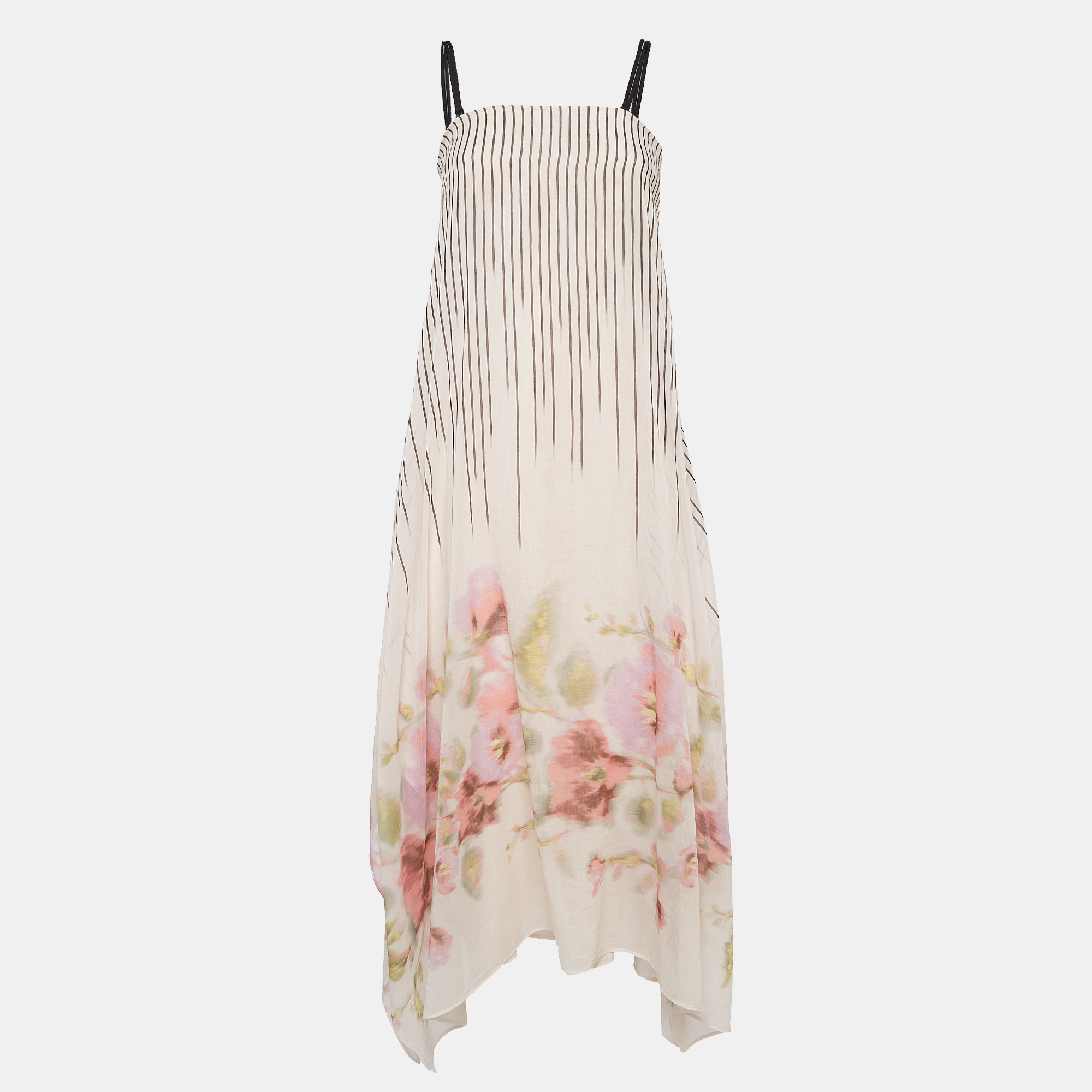 Sportmax pink stripe and floral print cotton asymmetric midi dress m