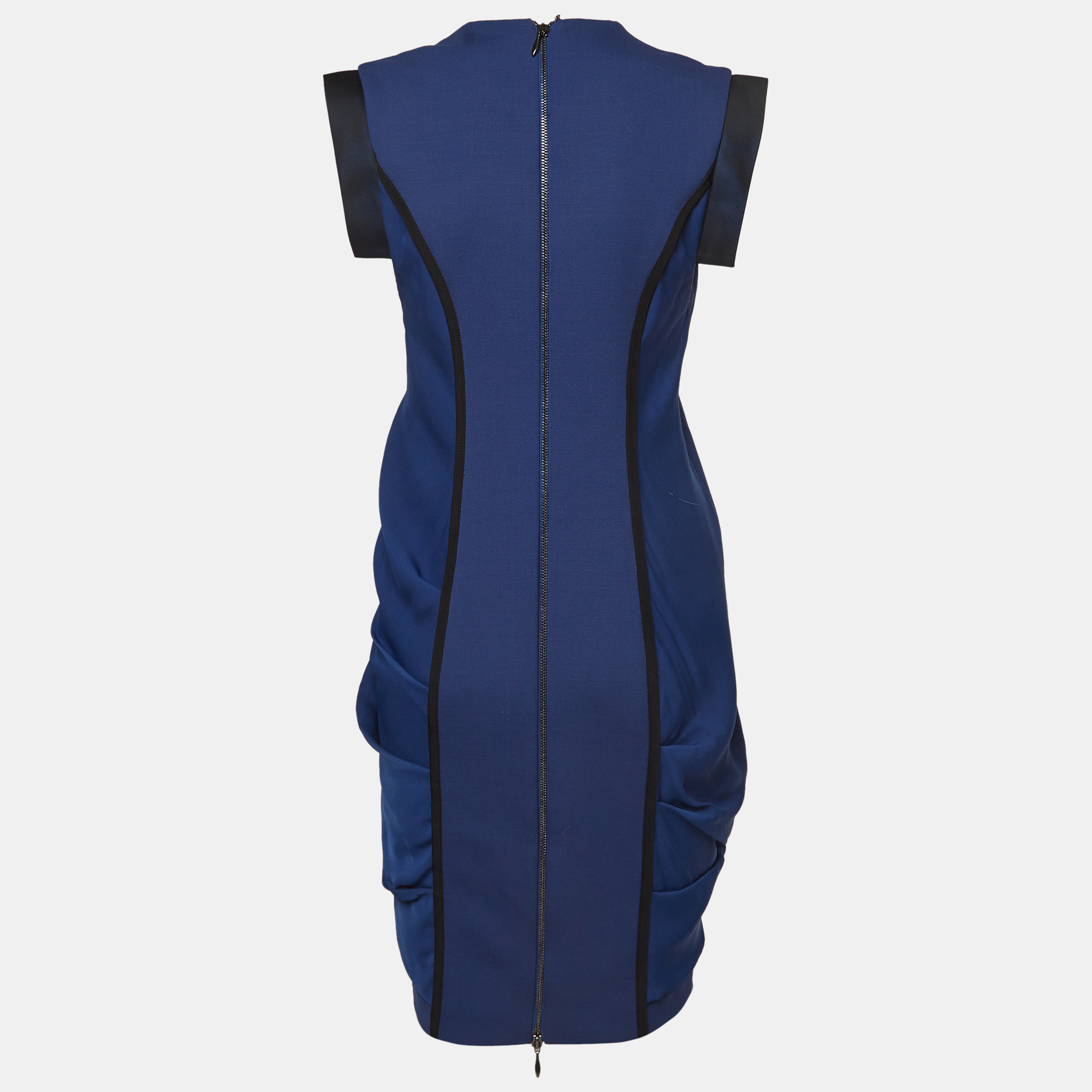 Sportmax Blue Gabardine And Satin Draped Style Sheath Dress S