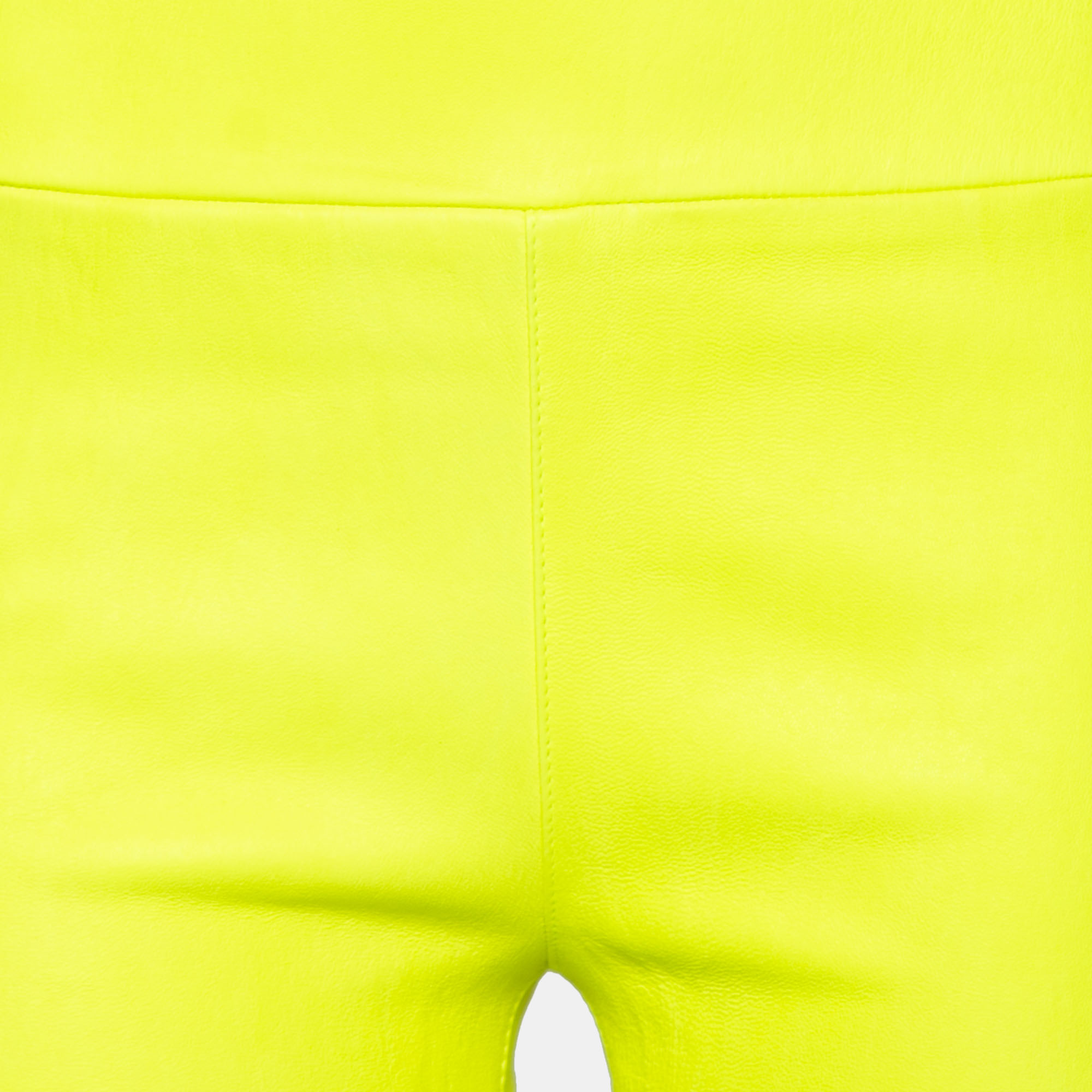 Sprwmn Neon Yellow Leather Shorts L