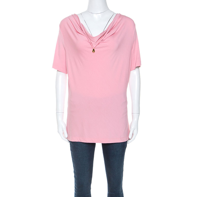 Image of St. John Pink Jersey Cowl Neck Top M