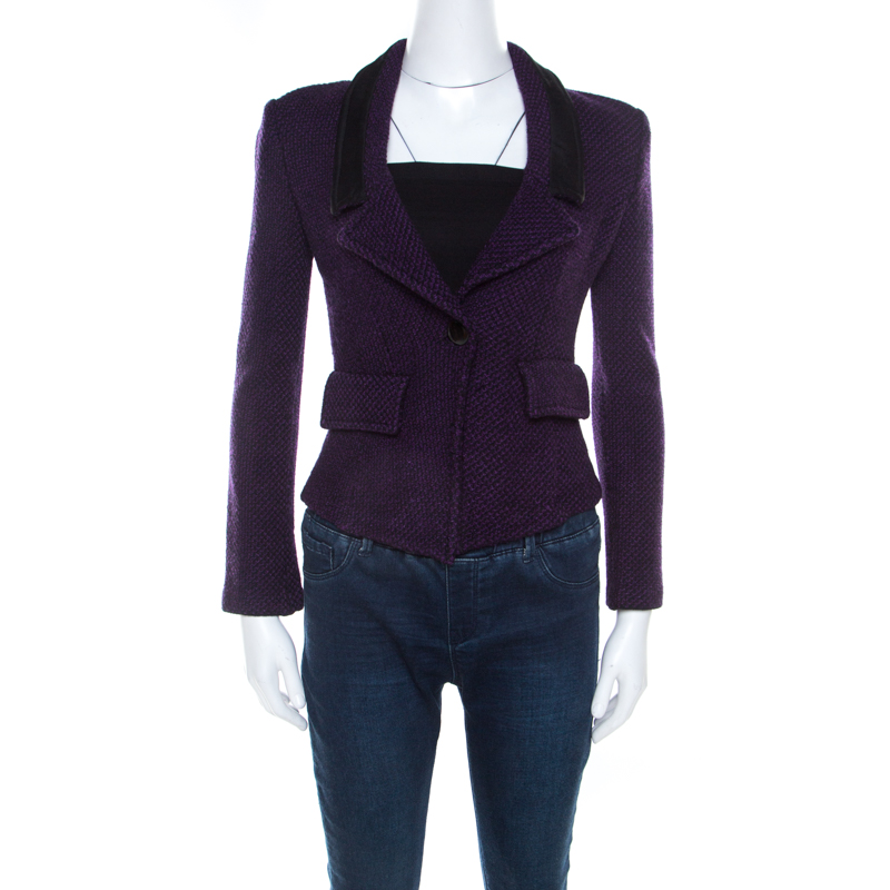 Image of St. John Purple Tweed Boucle Cropped Blazer S