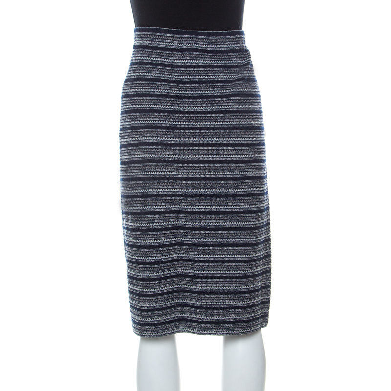 St. John Collection By Marie Gray Navy Blue Striped Knit Skirt XL