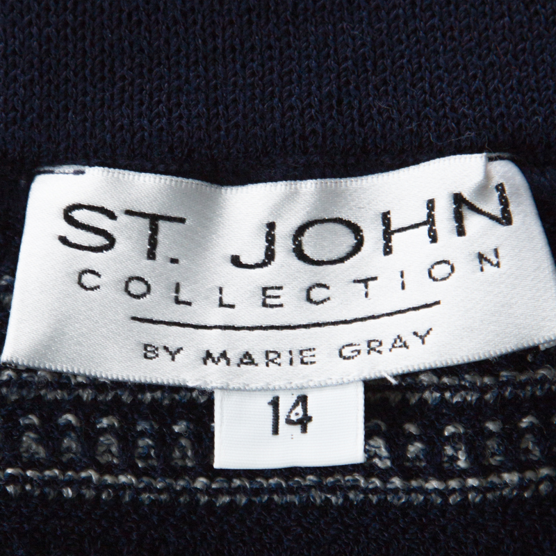 St. John Collection By Marie Gray Navy Blue Striped Knit Skirt XL