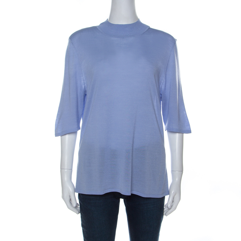 Image of St. John Lavender Wool Blend Rib Knit High Neck Top L