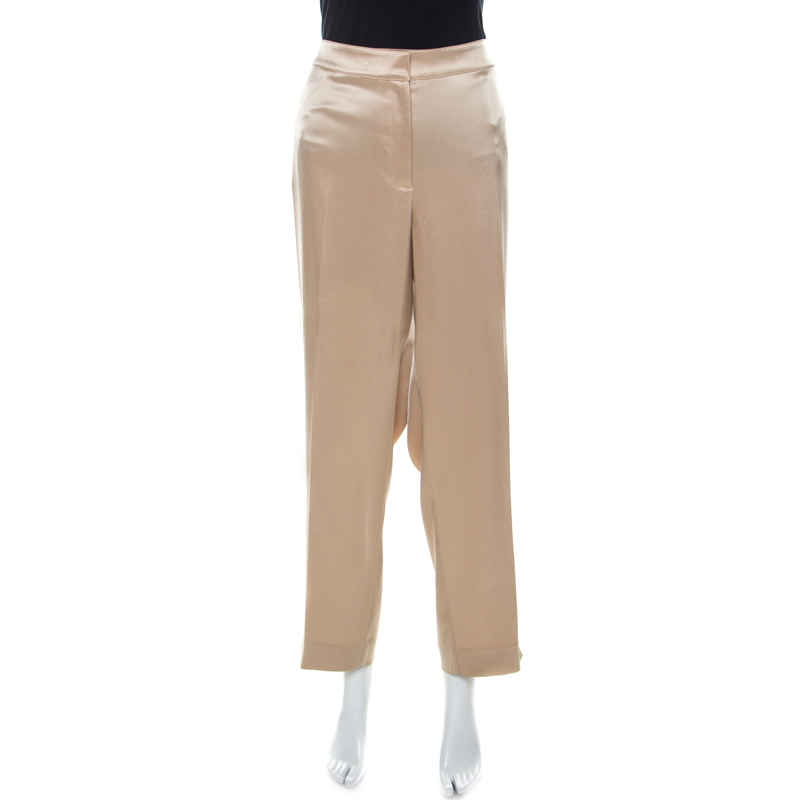 Image of St. John Couture Beige Satin Straight Fit Trousers XL