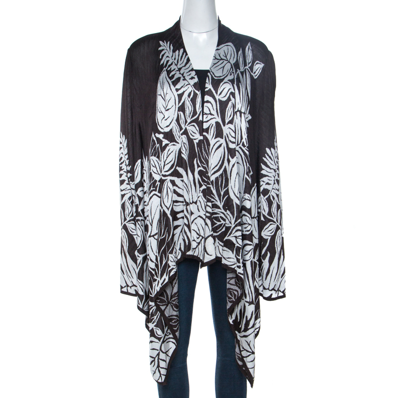 

St. John Monochrome Jacquard Knit Draped Cardigan, Black