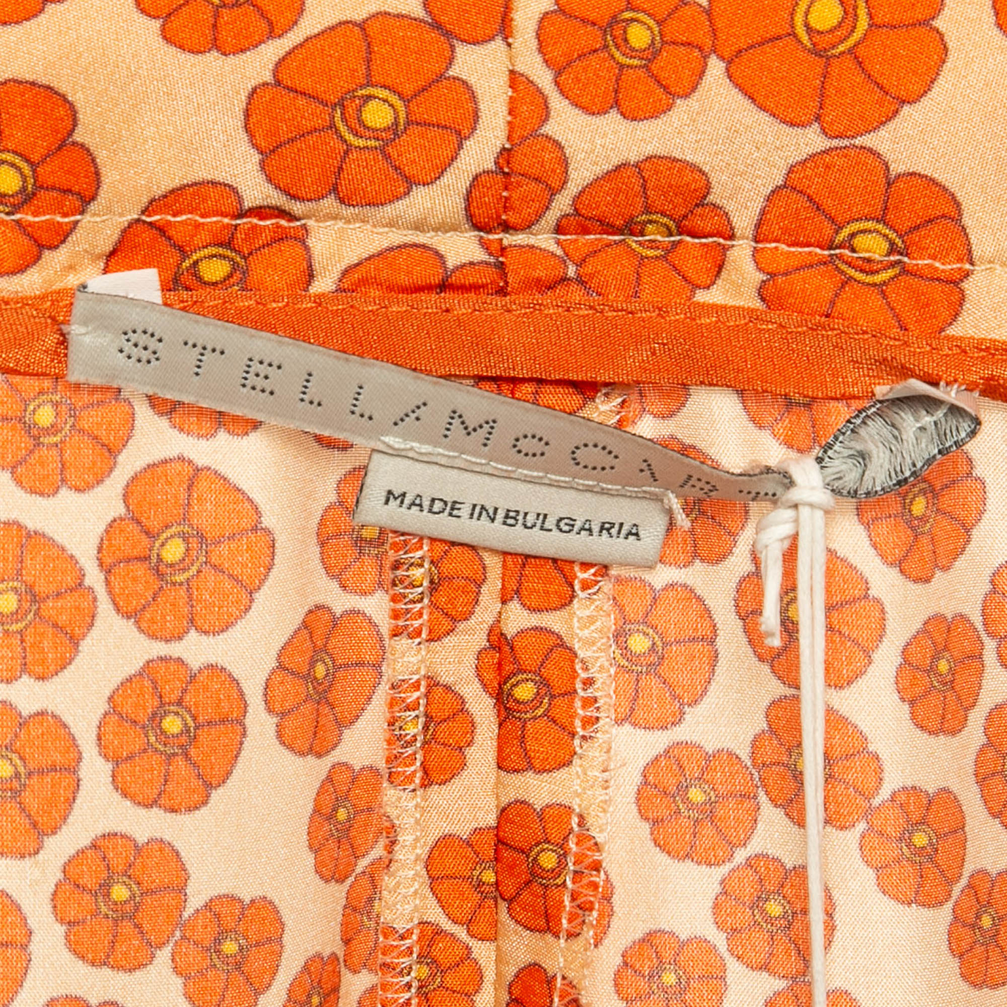 Stella McCartney Orange Ditsy Floral Print Silk Trousers M