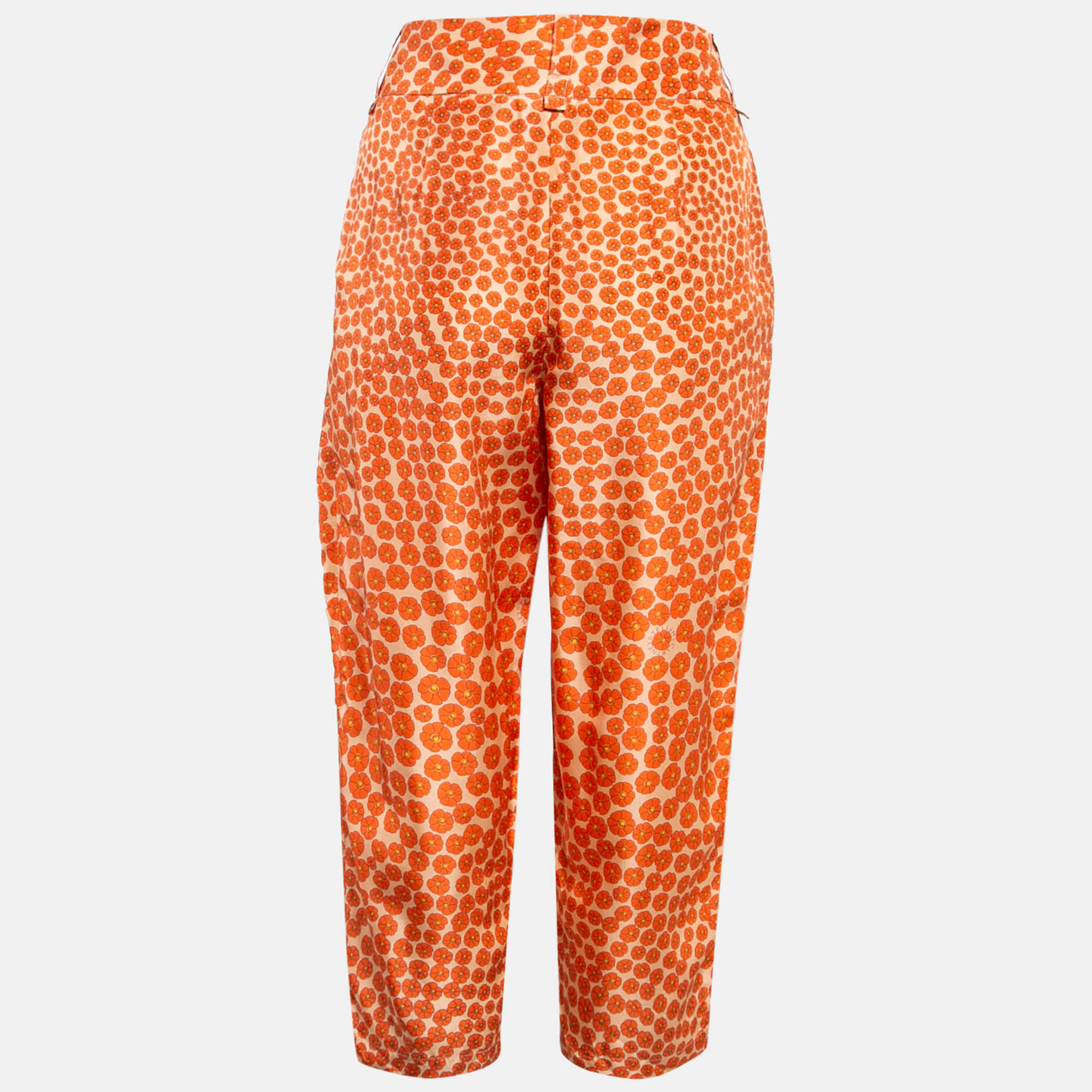 Stella McCartney Orange Ditsy Floral Print Silk Trousers M