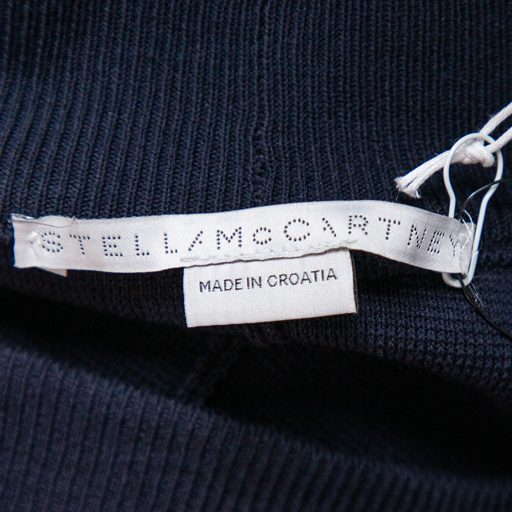 Stella McCartney Navy Blue Cotton Knit Contrast Stripe Panel Detail Midi Skirt M