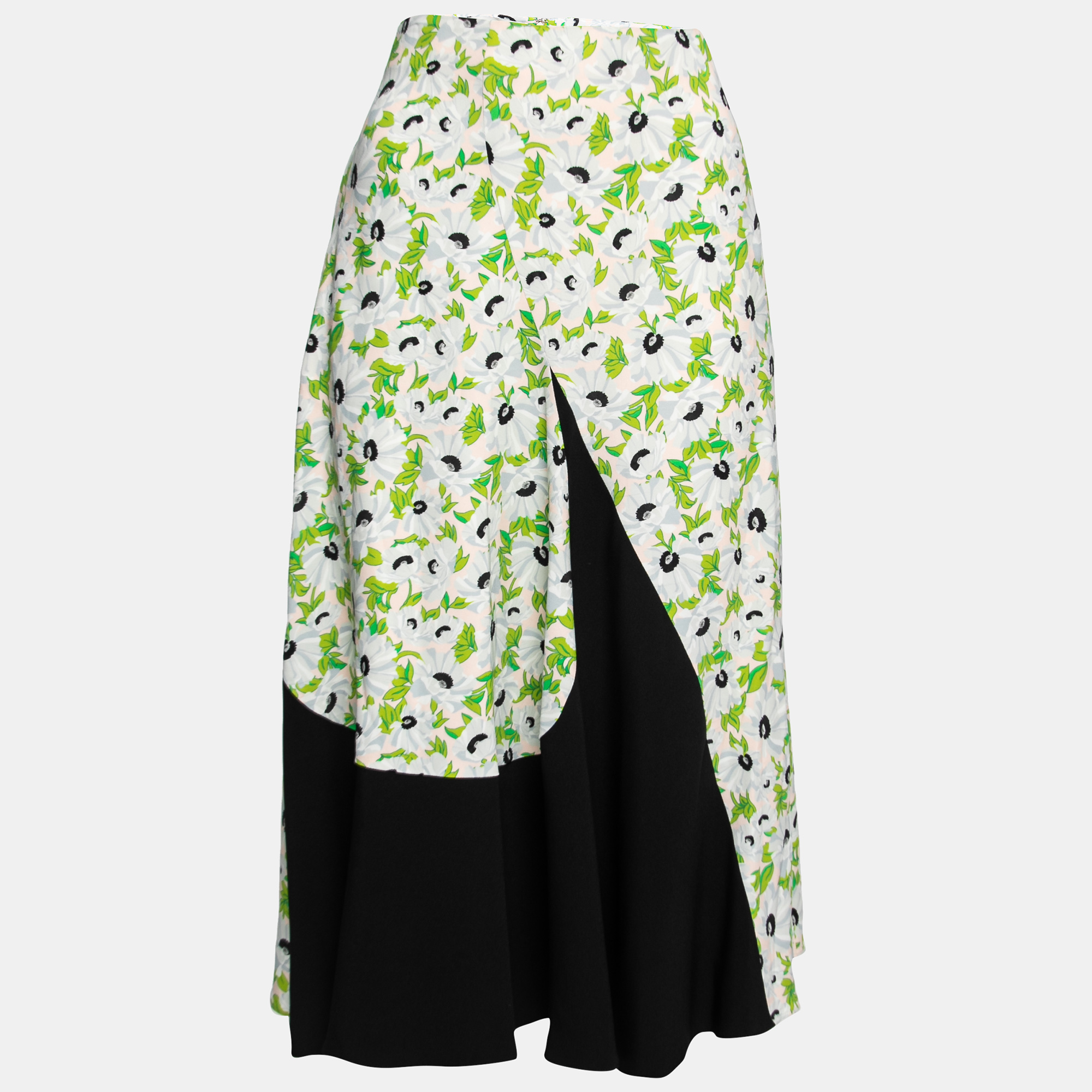 Stella McCartney Pink Floral Printed Crepe Contrast Midi Skirt S