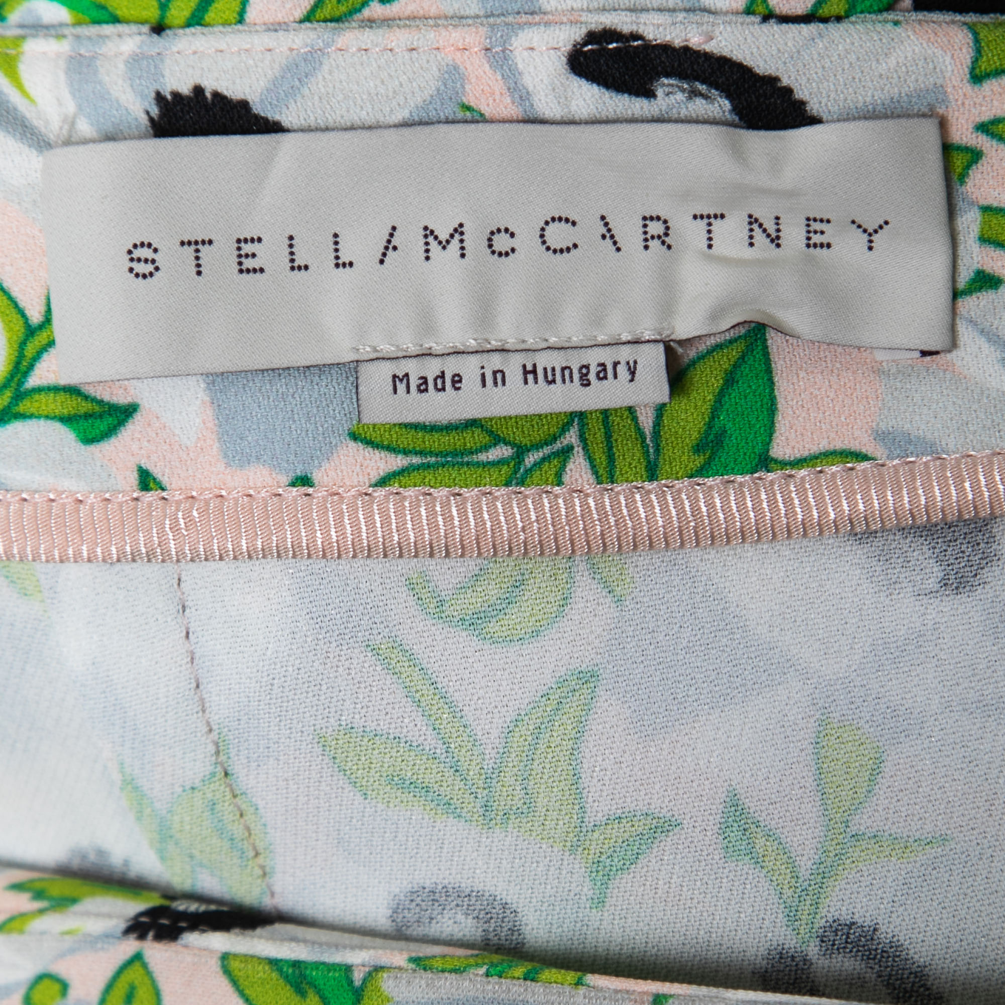 Stella McCartney Pink Floral Printed Crepe Contrast Midi Skirt S