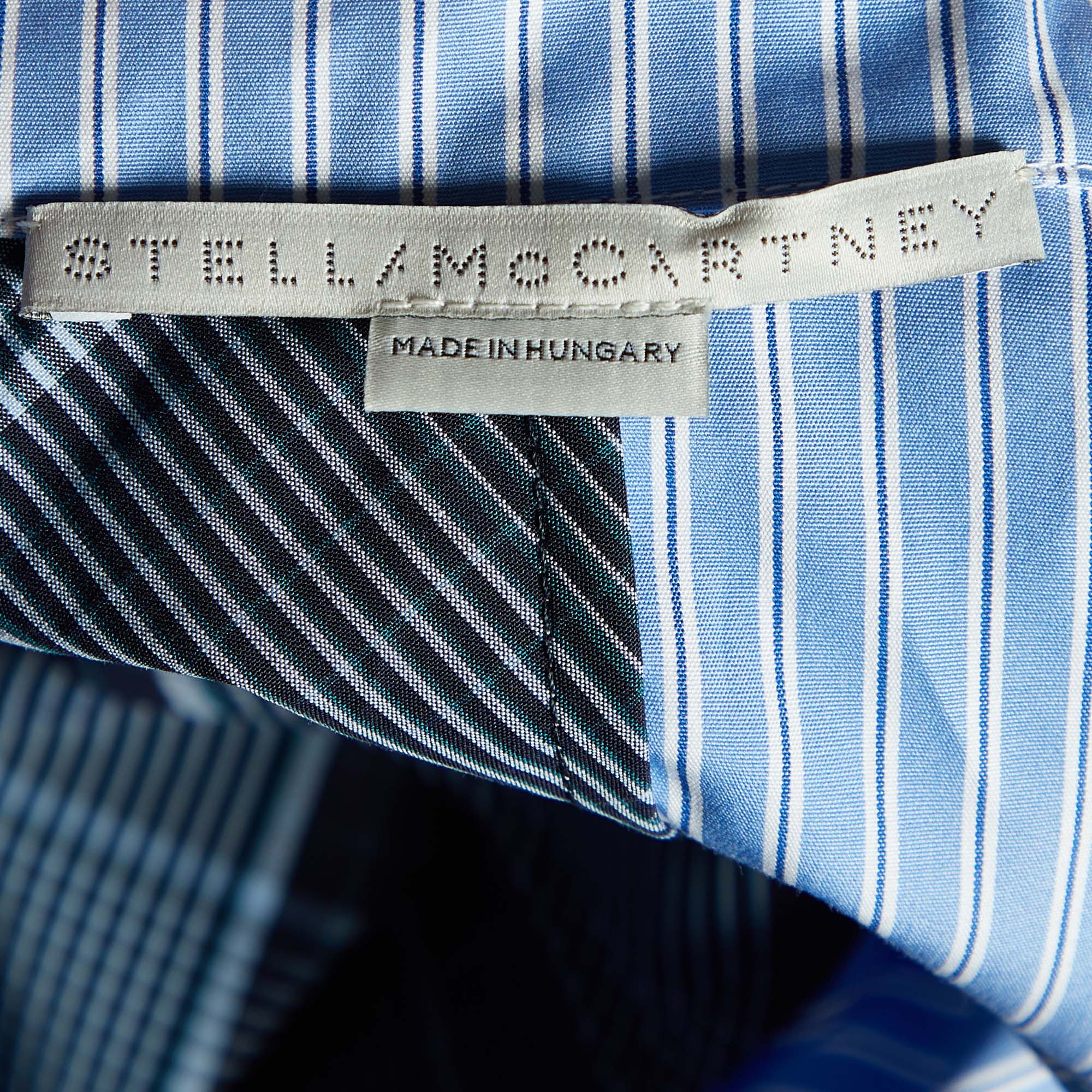 Stella McCartney Blue Plaid & Striped Mixed-Print  Asymmetric-Zip Oxford Flippy Dress L