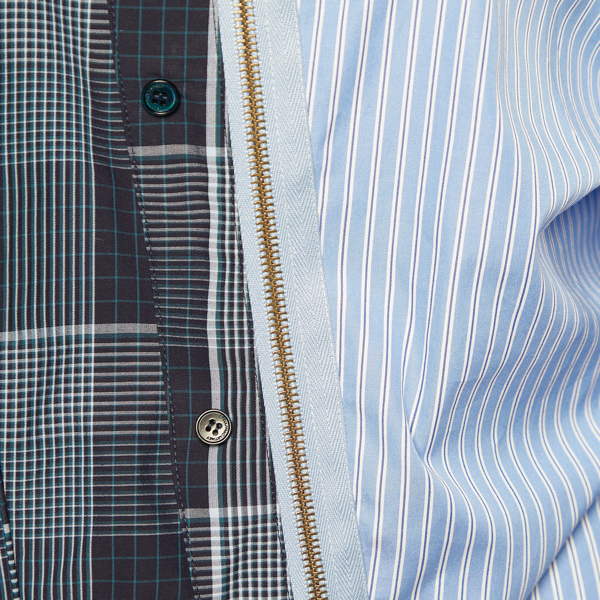 Stella McCartney Blue Plaid & Striped Mixed-Print  Asymmetric-Zip Oxford Flippy Dress L