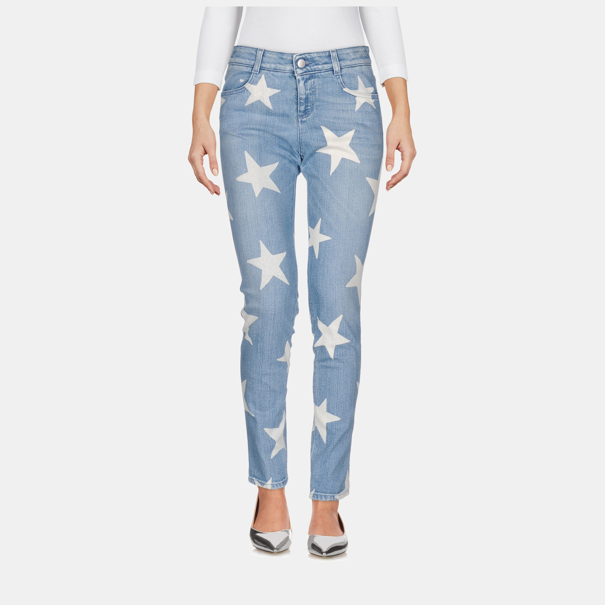 Stella mccartney blue star print cotton slim fit jeans xs (size 25)