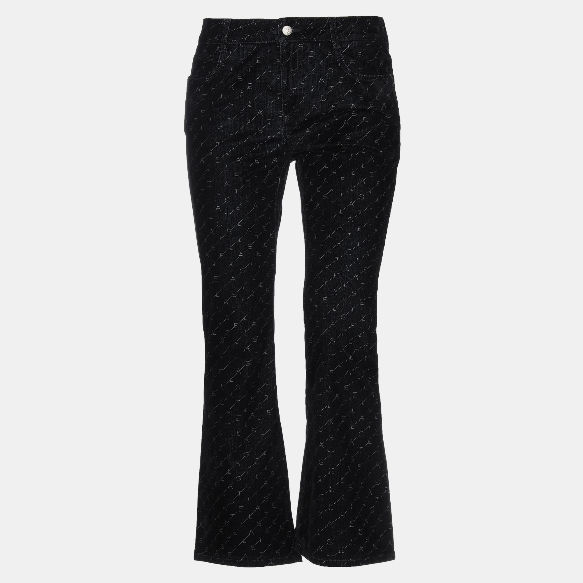 Stella mccartney black logo pattern velvet jeans s (size 25)