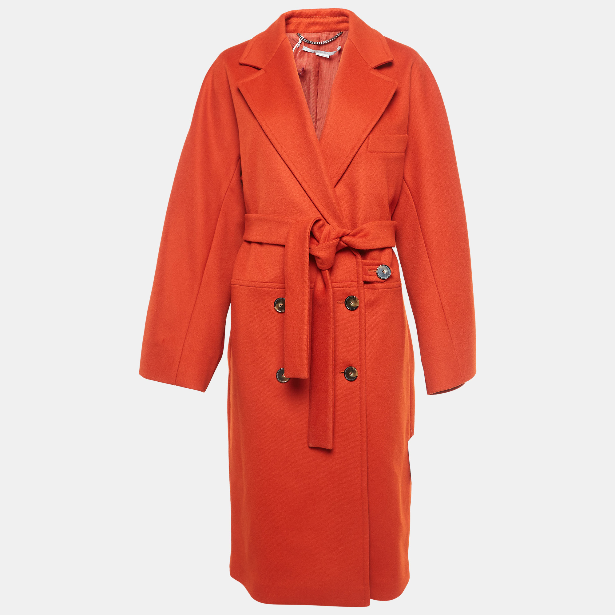 Stella mccartney orange wool double breasted trench coat s