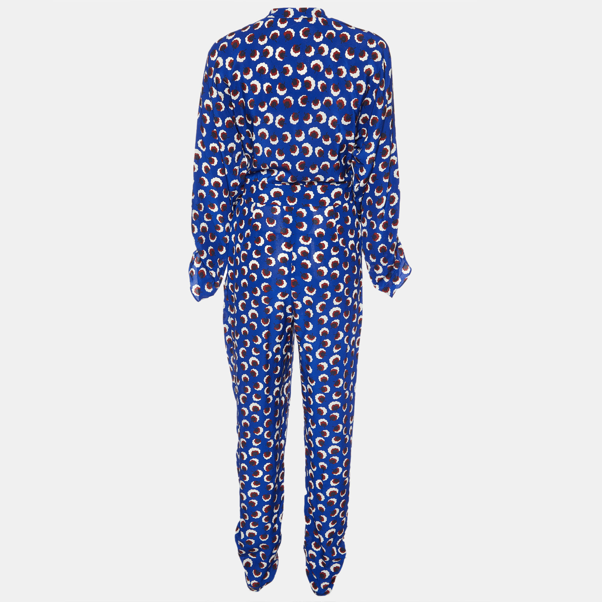 Stella McCartney Blue Floral Print Silk Long Sleeve Jumpsuit S