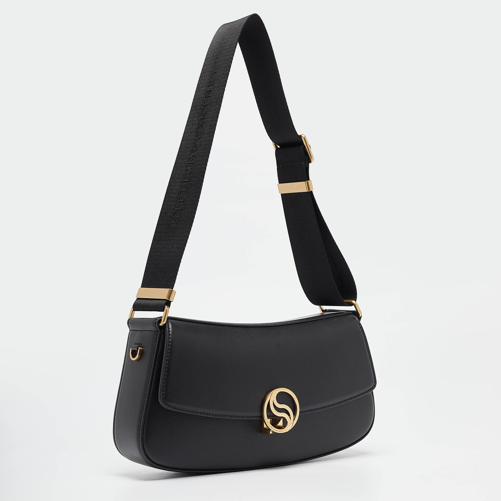 Stella McCartney Black Leather S-Wave Shoulder Bag