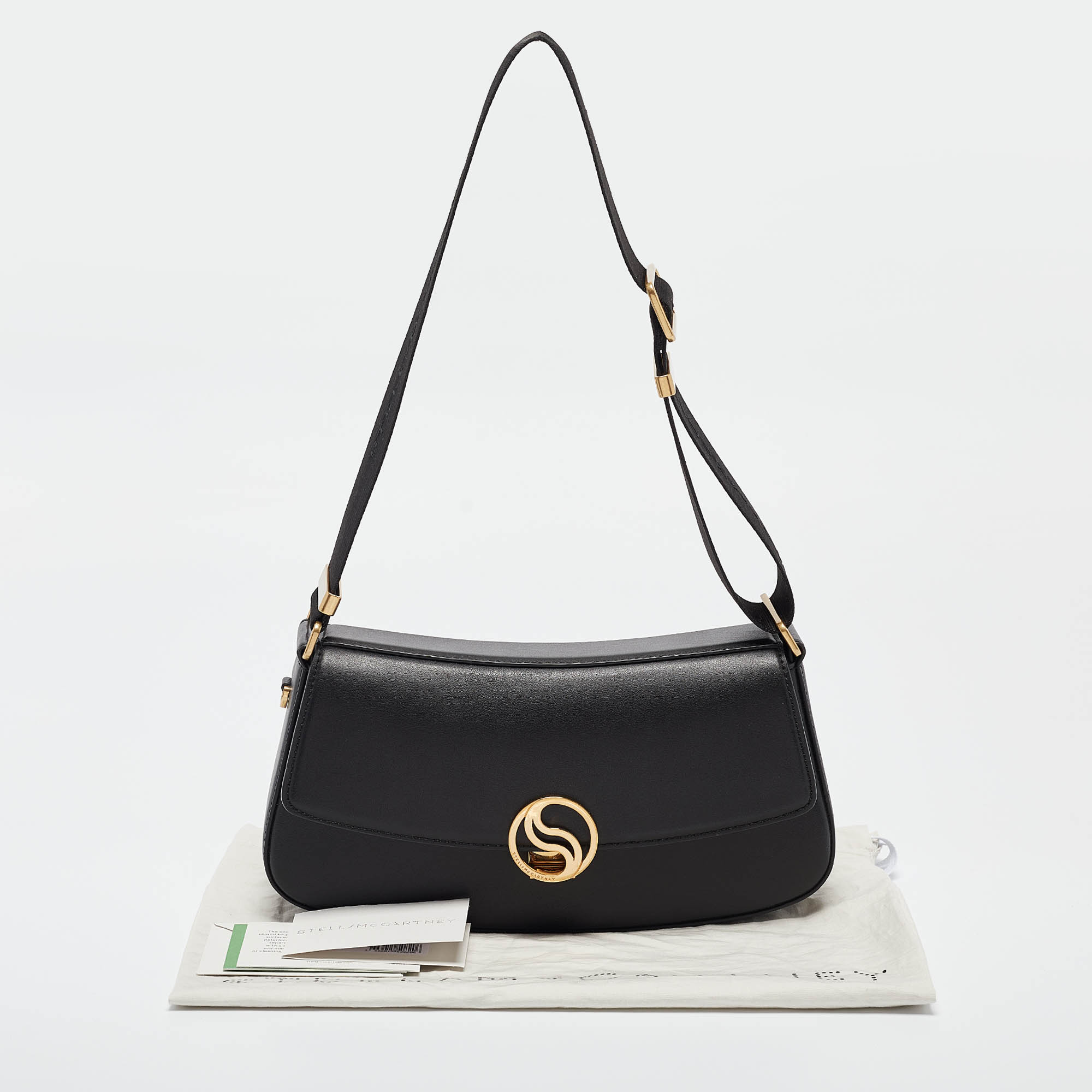 Stella McCartney Black Leather S-Wave Shoulder Bag