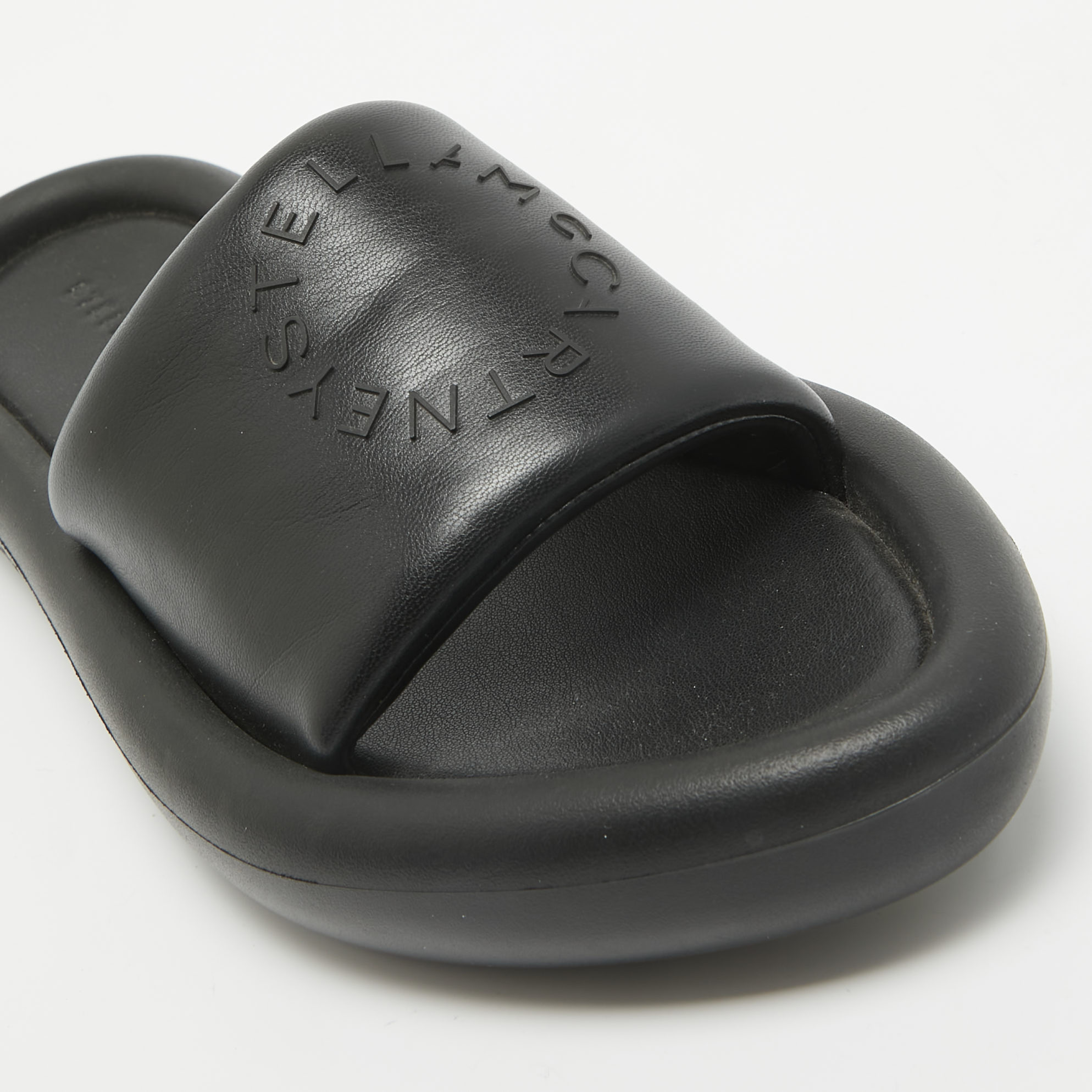 Stella McCartney Black Faux Leather Slides Size 38