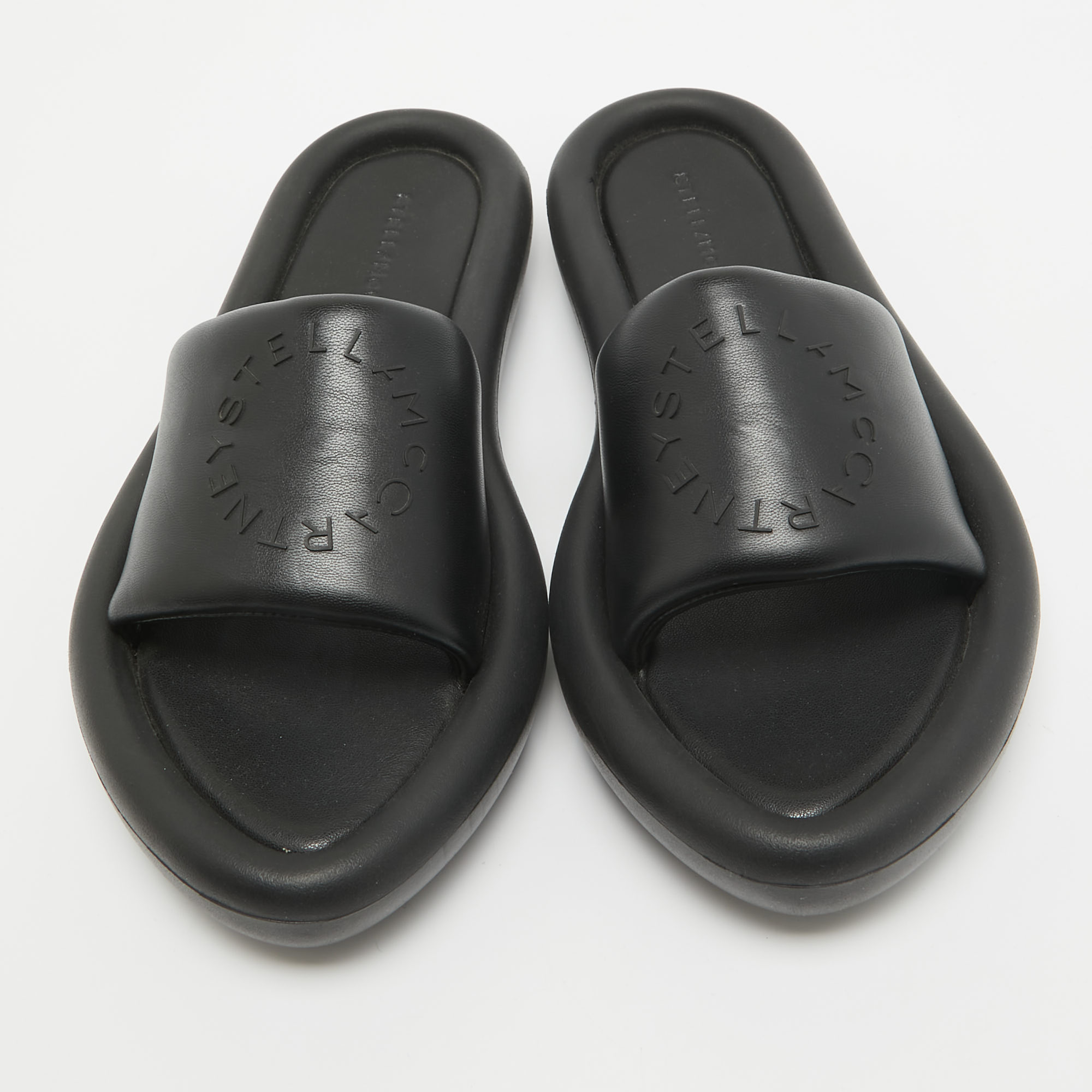 Stella McCartney Black Faux Leather Slides Size 38