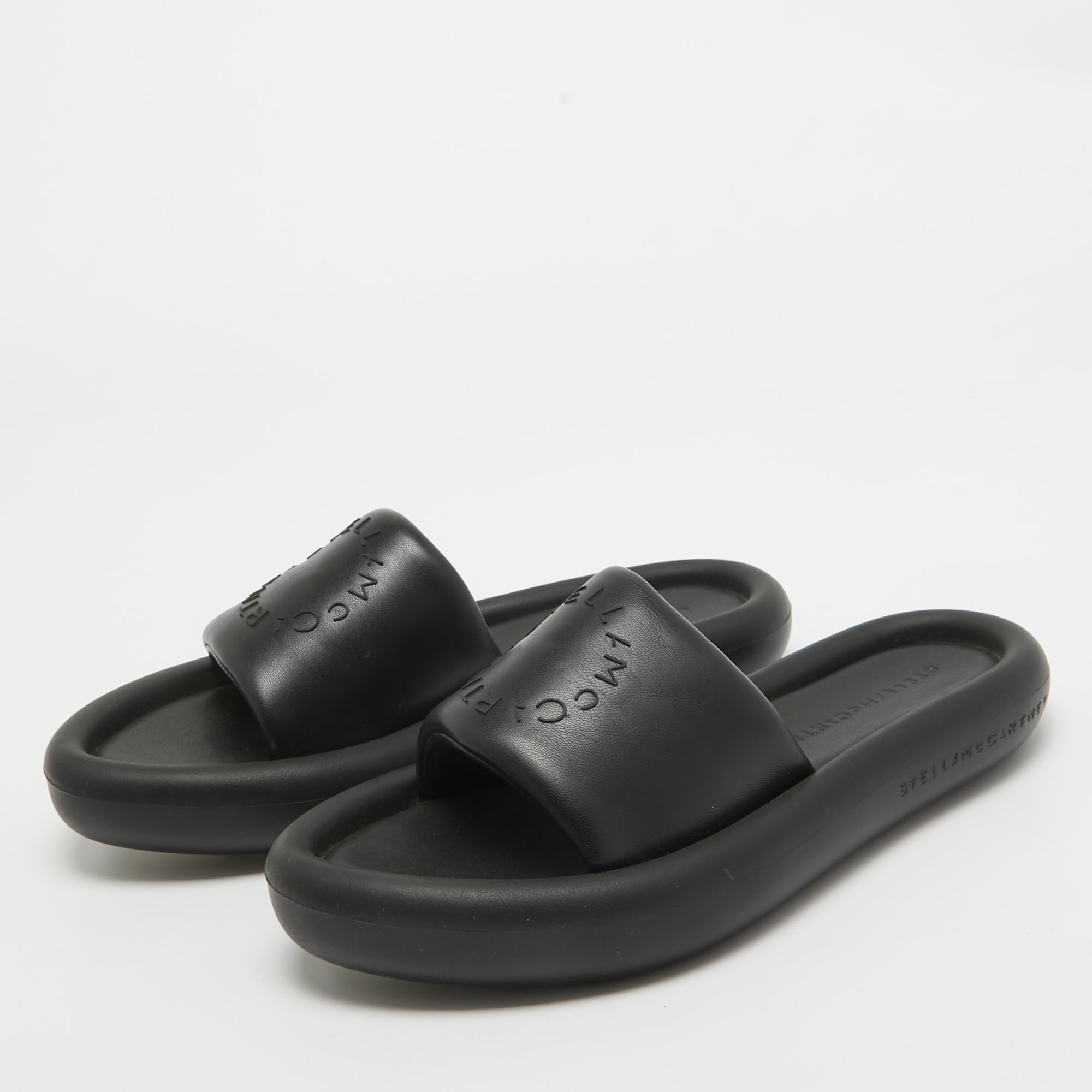 Stella McCartney Black Faux Leather Slides Size 38