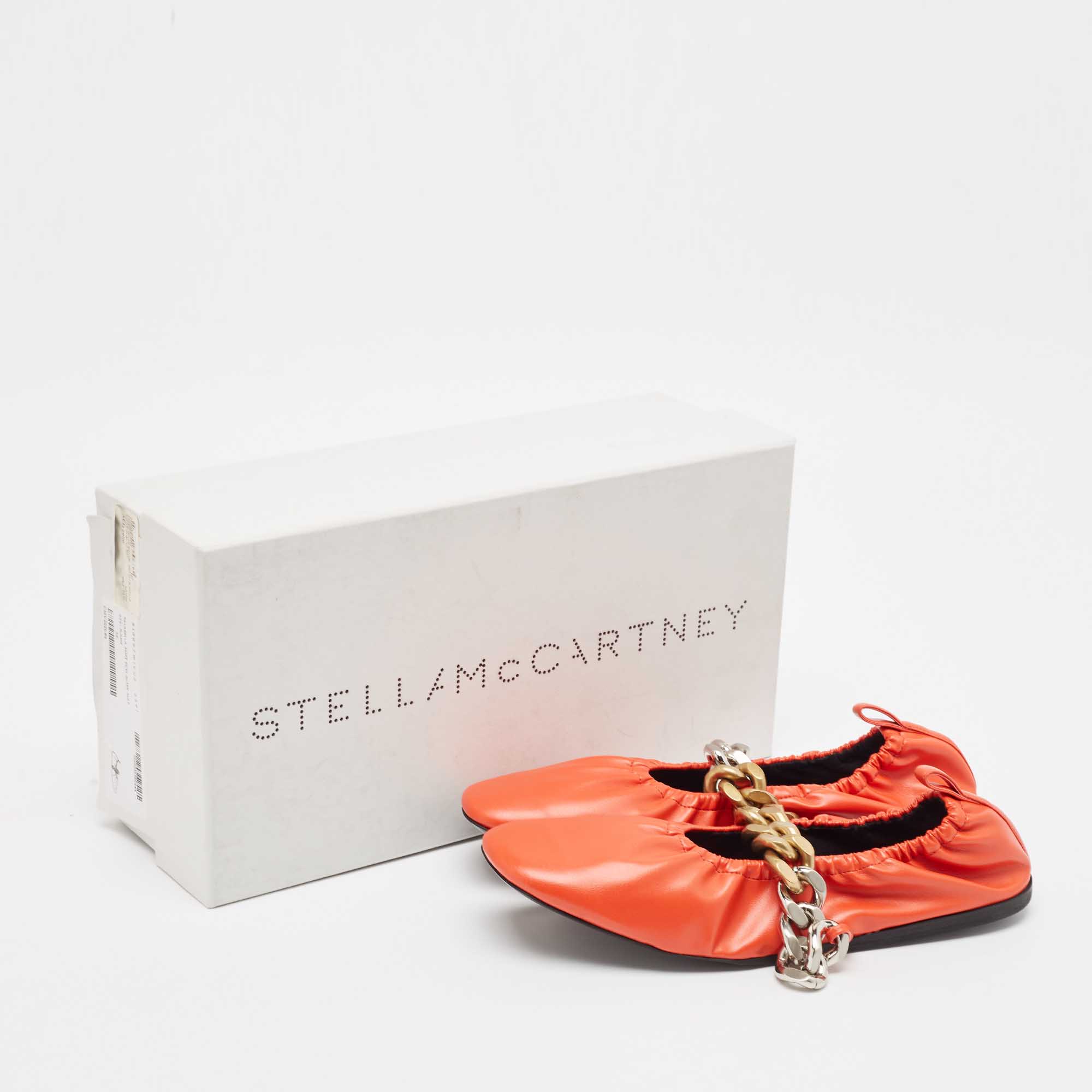 Stella McCartney Orange Faux Leather Falabella Soft Ballet Flats Size 38