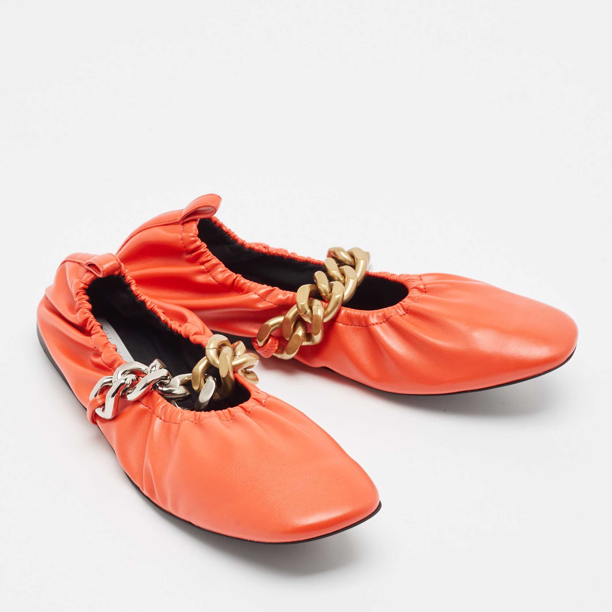 Stella McCartney Orange Faux Leather Falabella Soft Ballet Flats Size 38