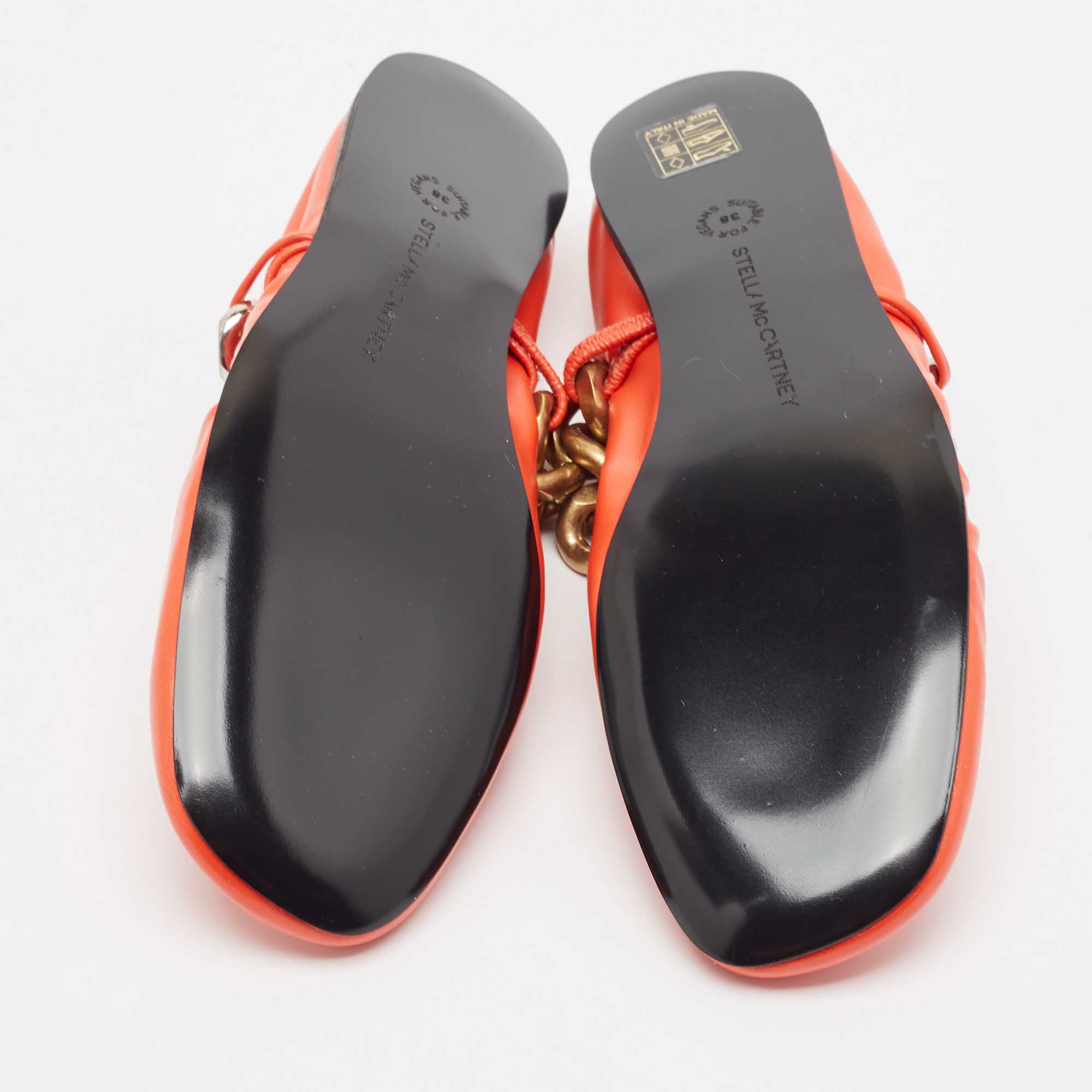 Stella McCartney Orange Faux Leather Falabella Soft Ballet Flats Size 38