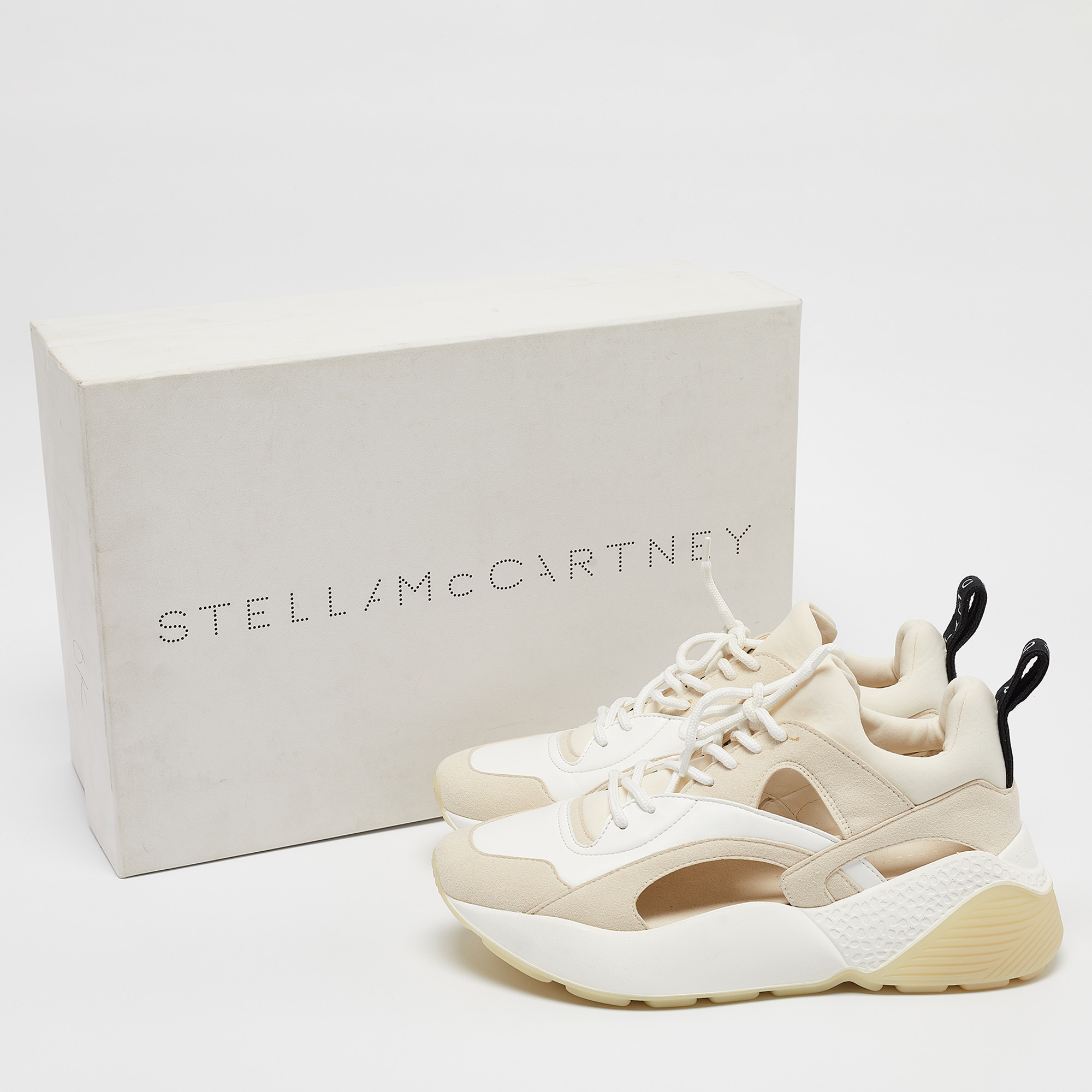 Stella McCartney White/Cream Faux Leather And Faux Suede Eclypse Sneakers Size 38