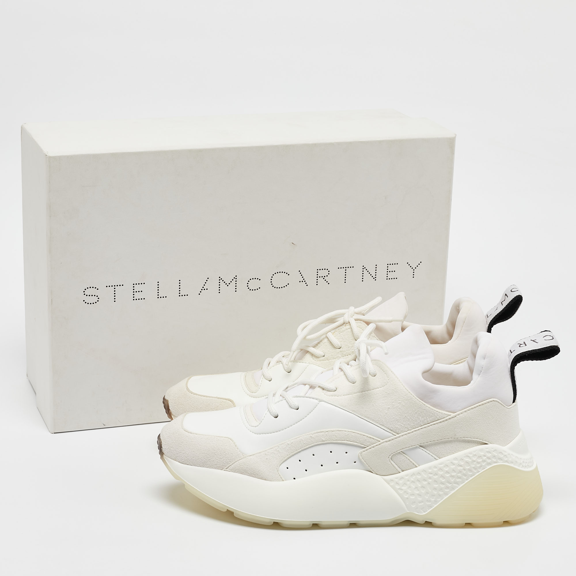 Stella McCartney White/Grey Faux Leather And Faux Suede Eclypse Lace Up Sneakers Size 41