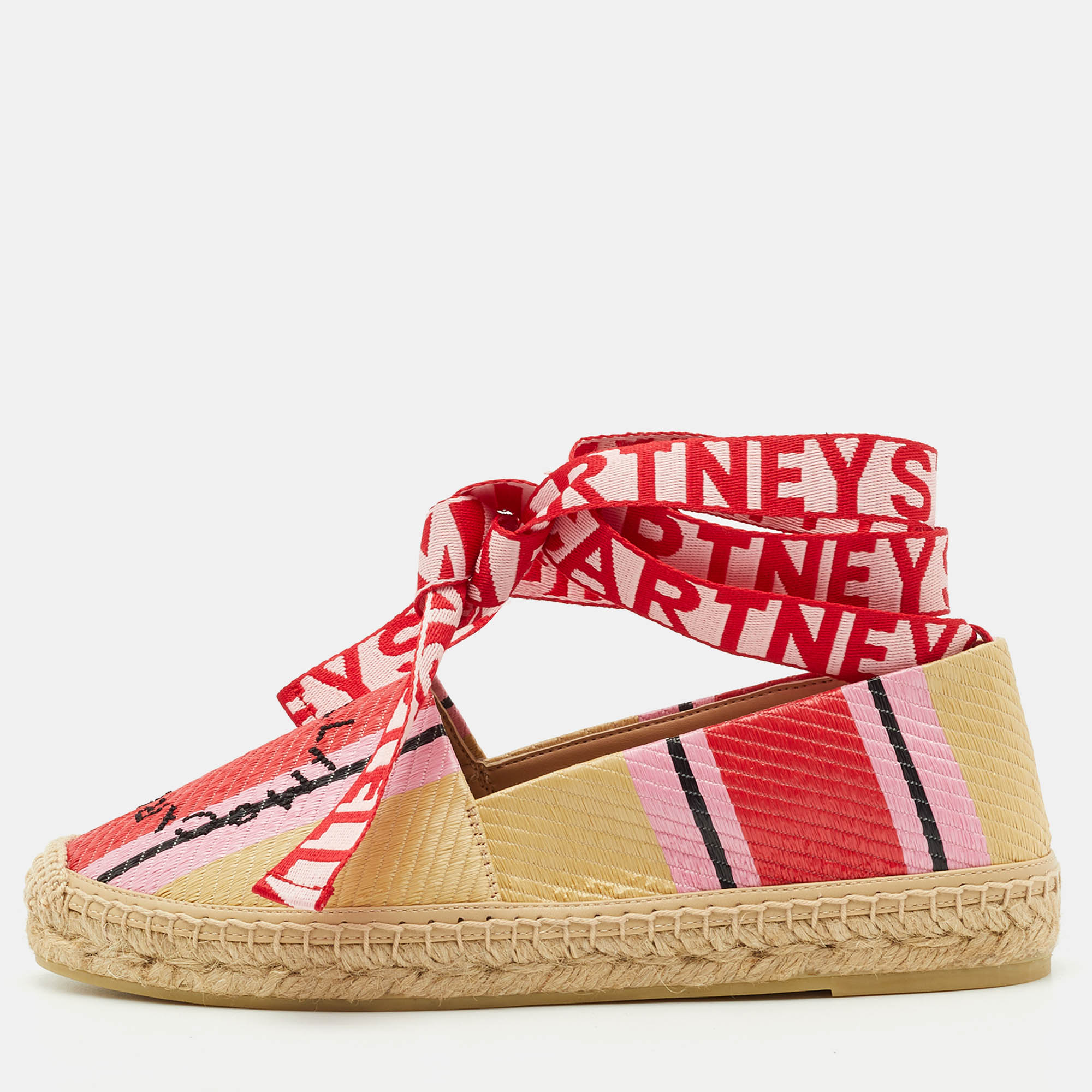 Stella McCartney Multicolor Striped Raffia Gaia Espadrille Flats Size 37