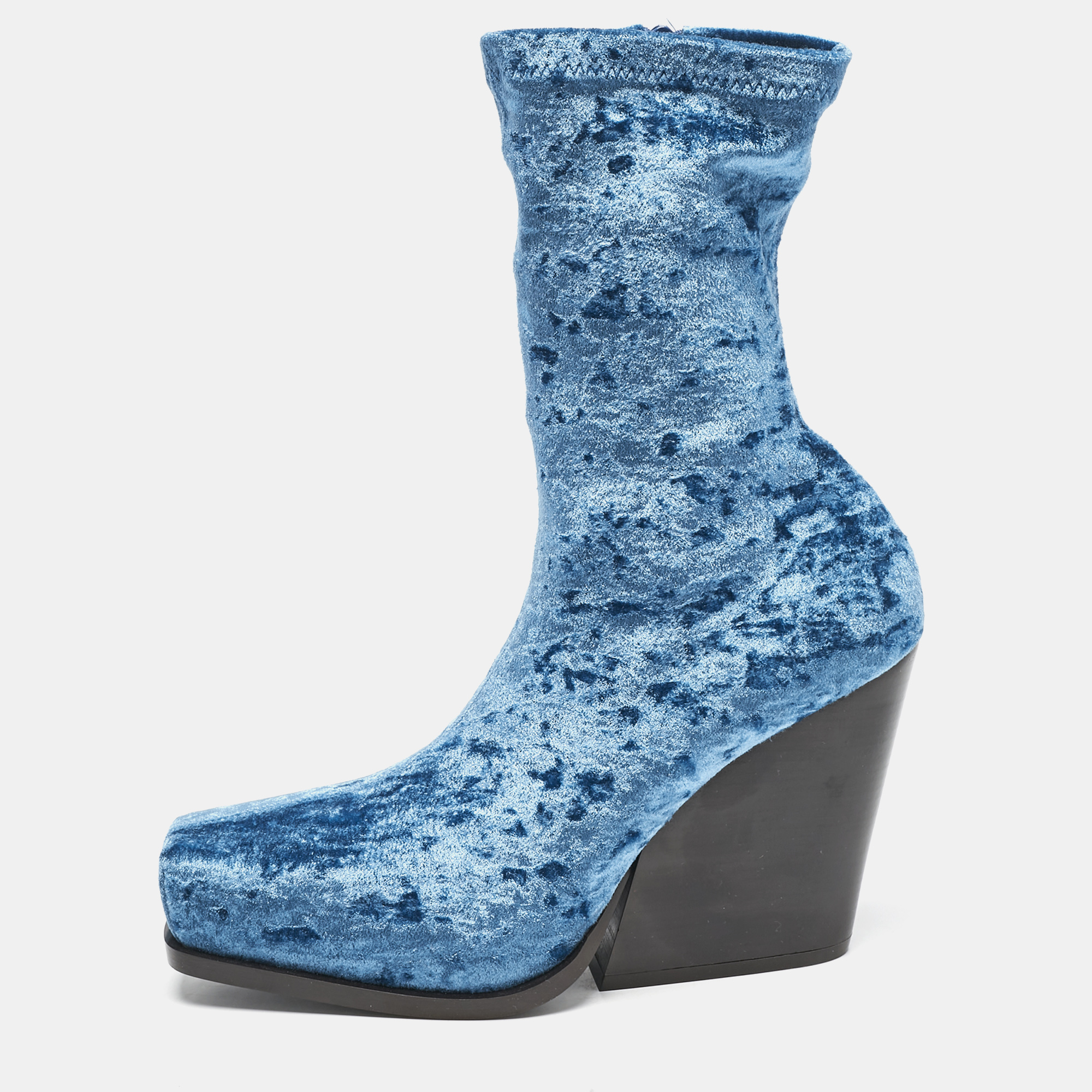 Stella McCartney Blue Velvet Groove Ankle Boots Size 37