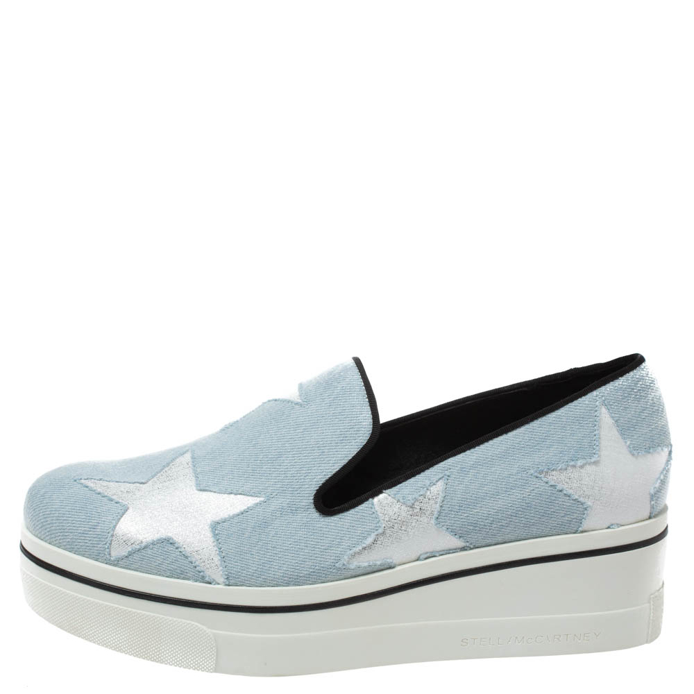 Stella McCartney Light Blue Denim Binx Star Platform Slip On Sneakers Size, Black
Stella McCartney Light Blue Denim Binx Star Platform Slip On Sneakers Size, Black