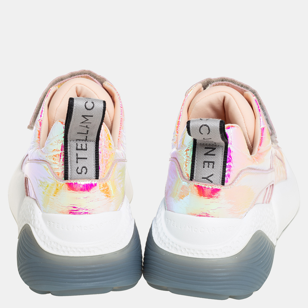 Stella McCartney Multicolor Holographic  Faux Leather Velcro Strap Sneakers Size 39
