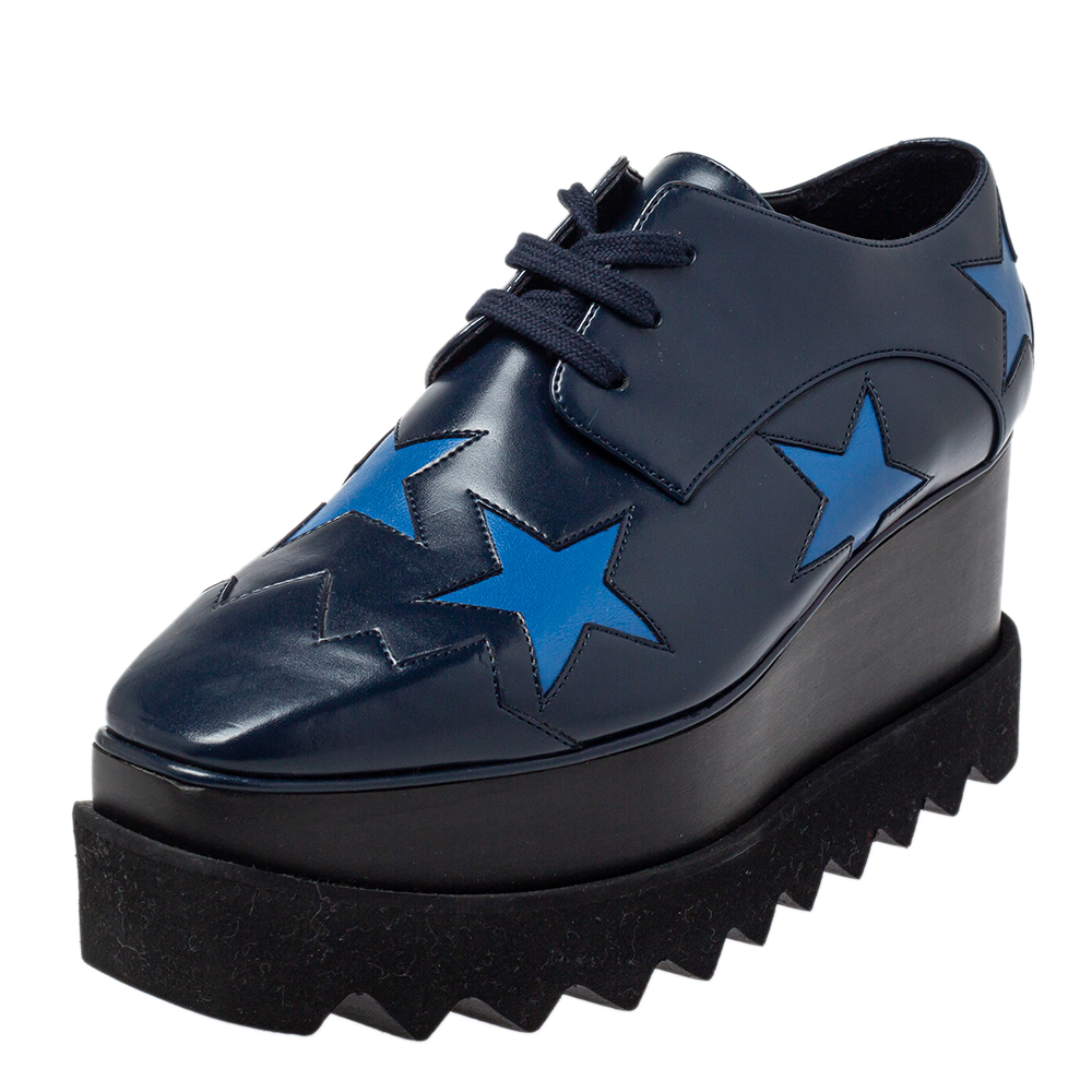 Stella McCartney Blue Faux Leather Elyse Sneakers Size 35