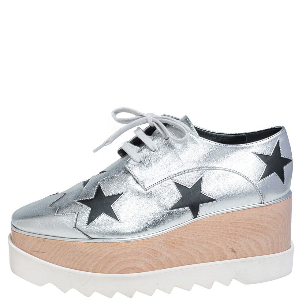 Stella McCartney Silver/Black Faux Leather And Elyse Star Platform Derby Size
Stella McCartney Silver/Black Faux Leather And Elyse Star Platform Derby Size