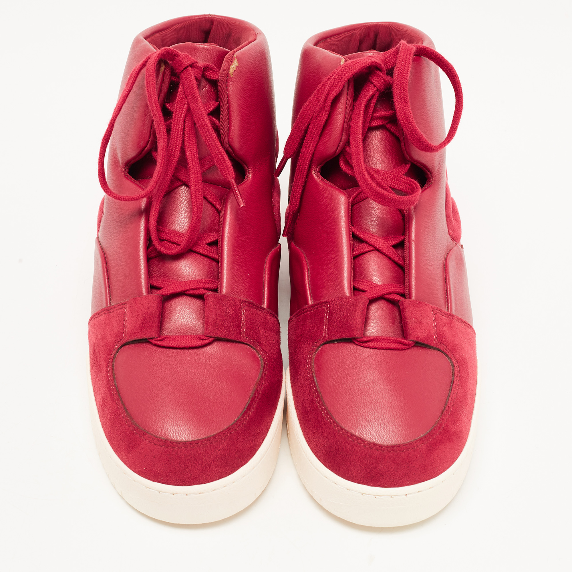 Stella McCartney Red Faux Leather And Faux Suede High Top Sneakers Size 37