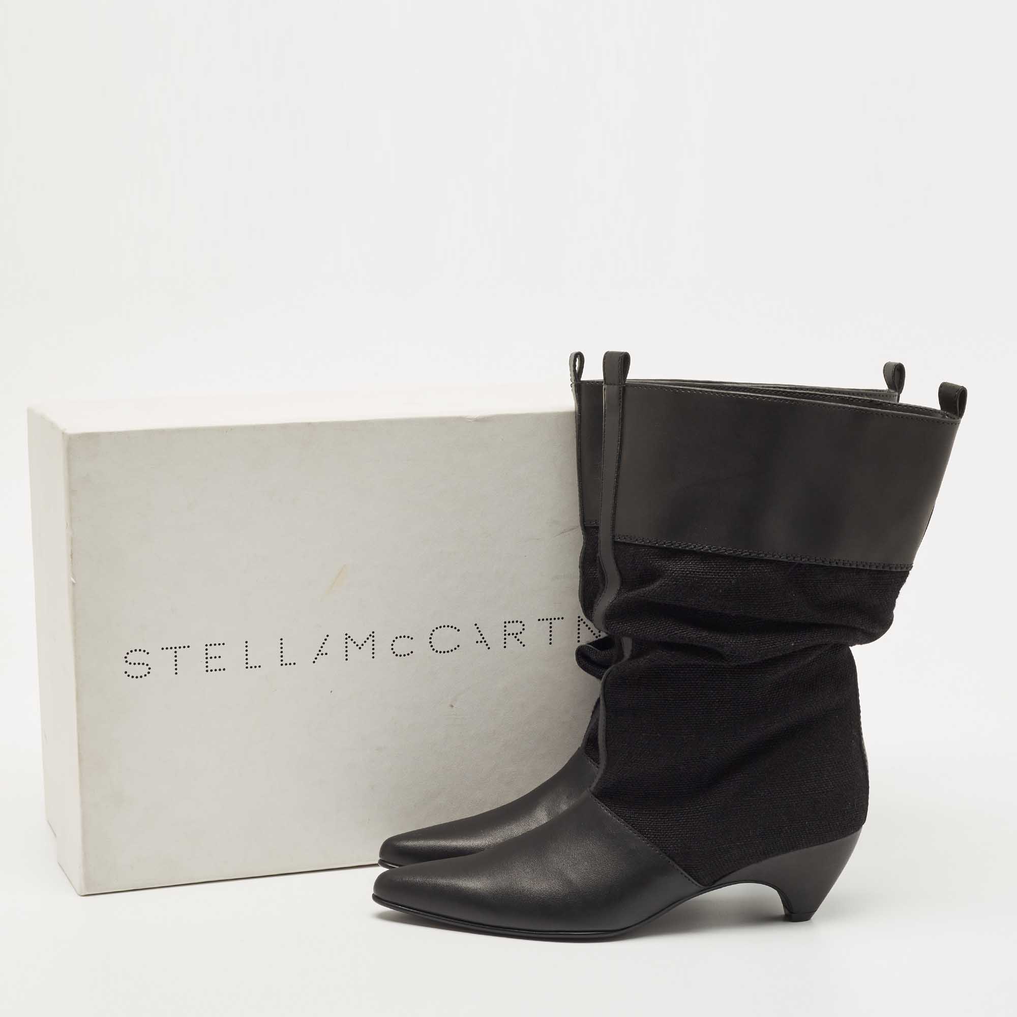 Stella McCartney Black Canvas And Faux Leather Pointed Toe Ankle Boots Size 36